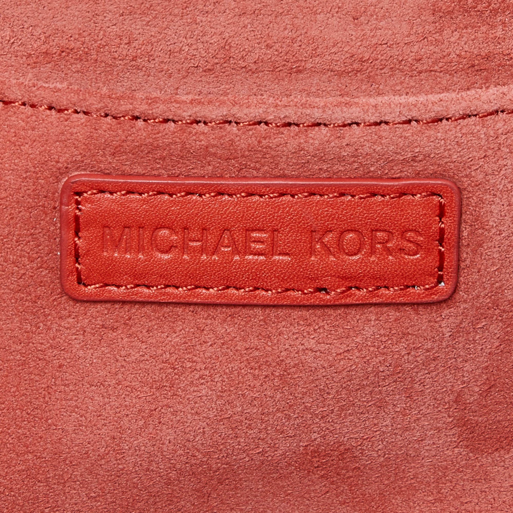 Michael Kors Orange Leather Chain Link Envelope Clutch