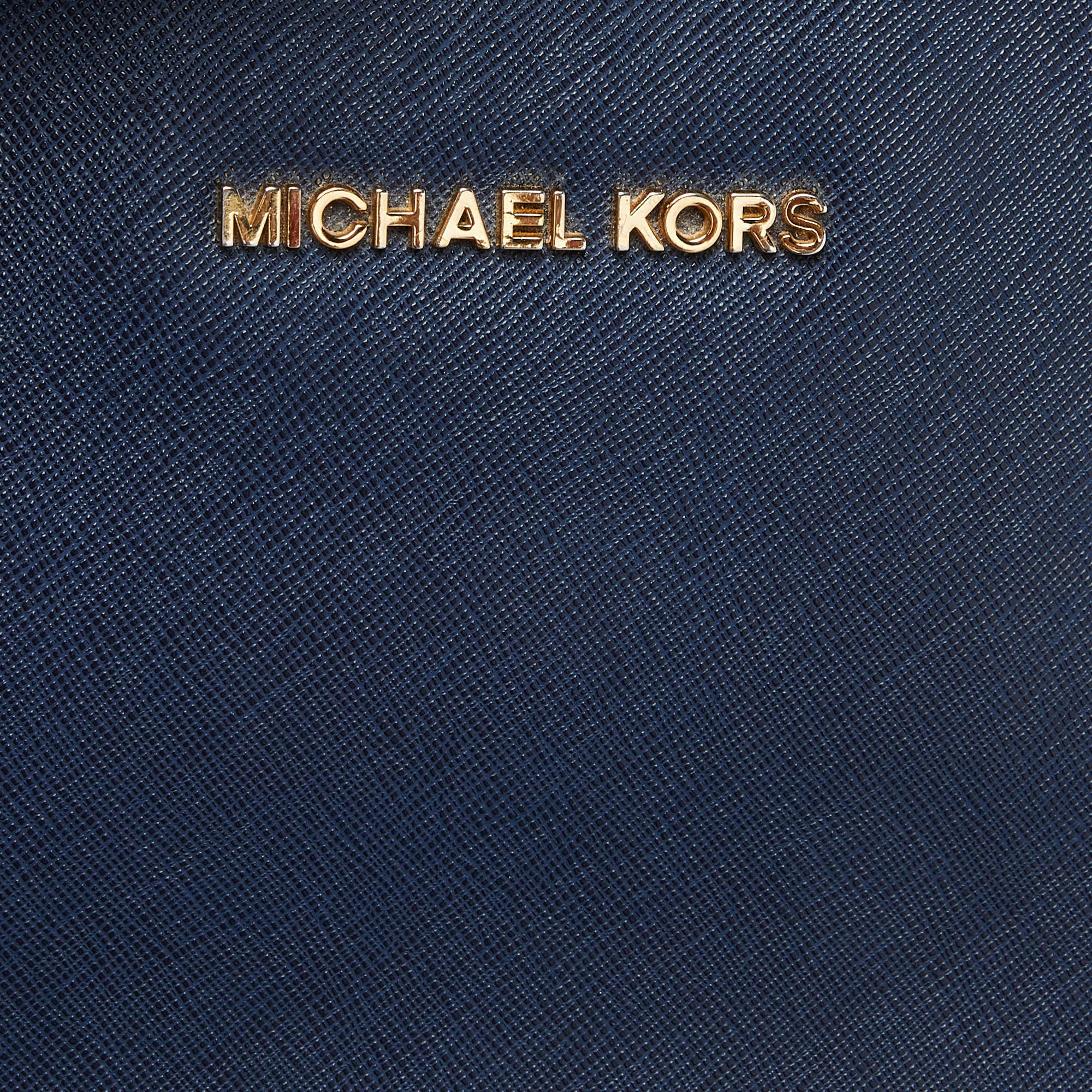 Michael Kors Blue Saffiano Leather Jet Set Camera Crossbody Bag