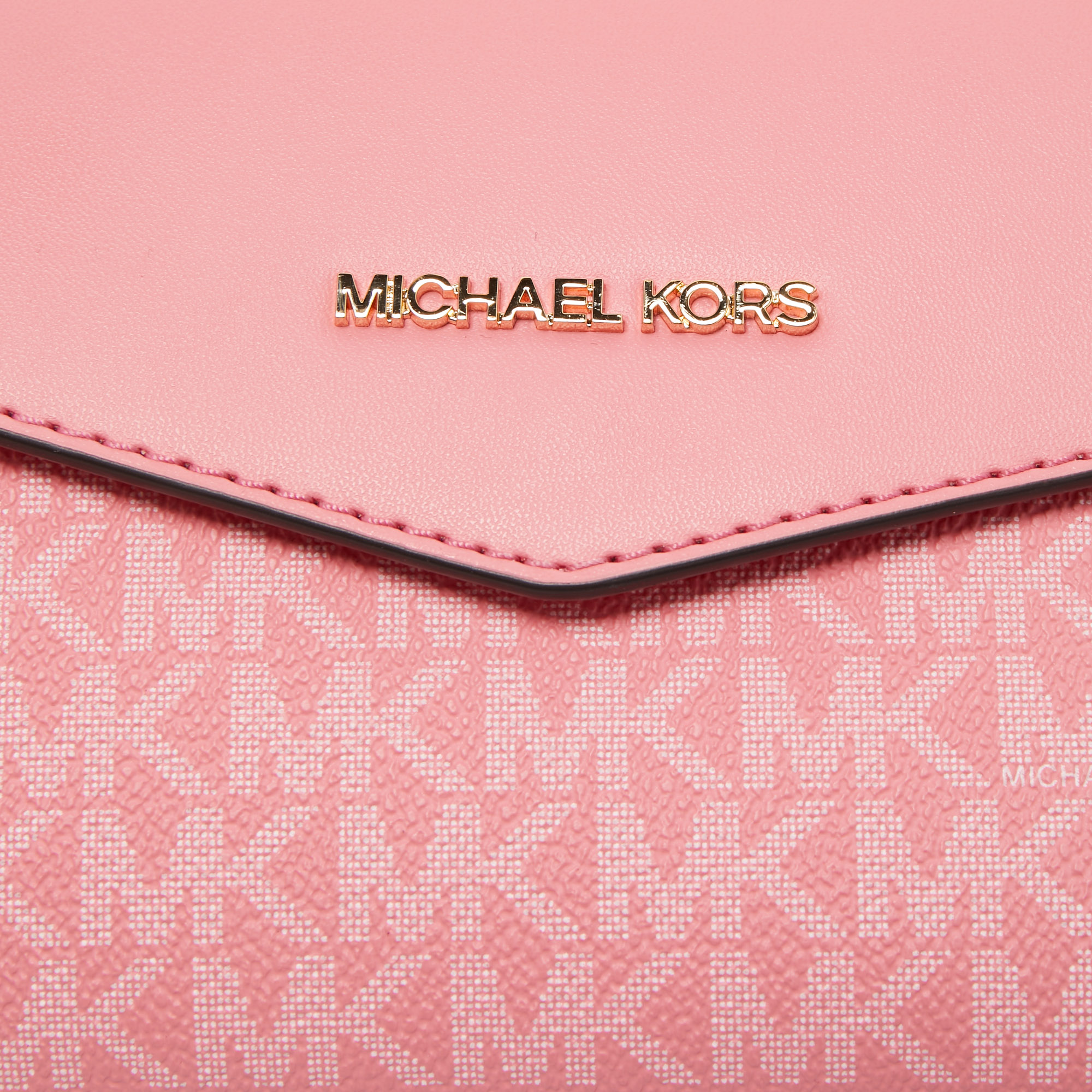 Michael Kors Pink Signature Coated Canvas And Leather Envelope Flap Clutch Bag