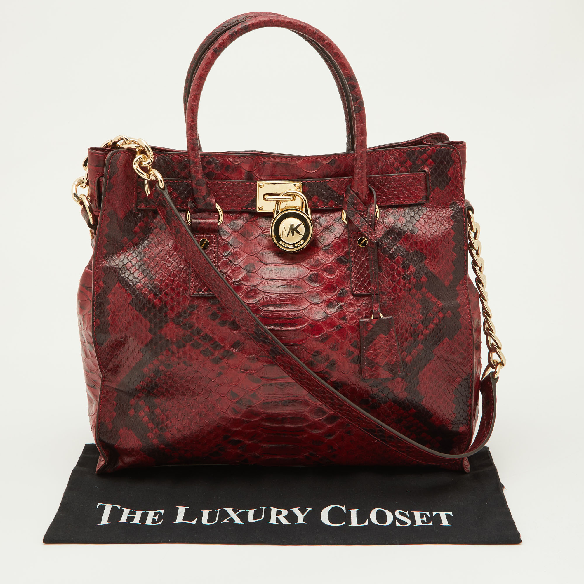 Michael Kors Red/Black Python Embossed Leather Large Hamilton North South Tote