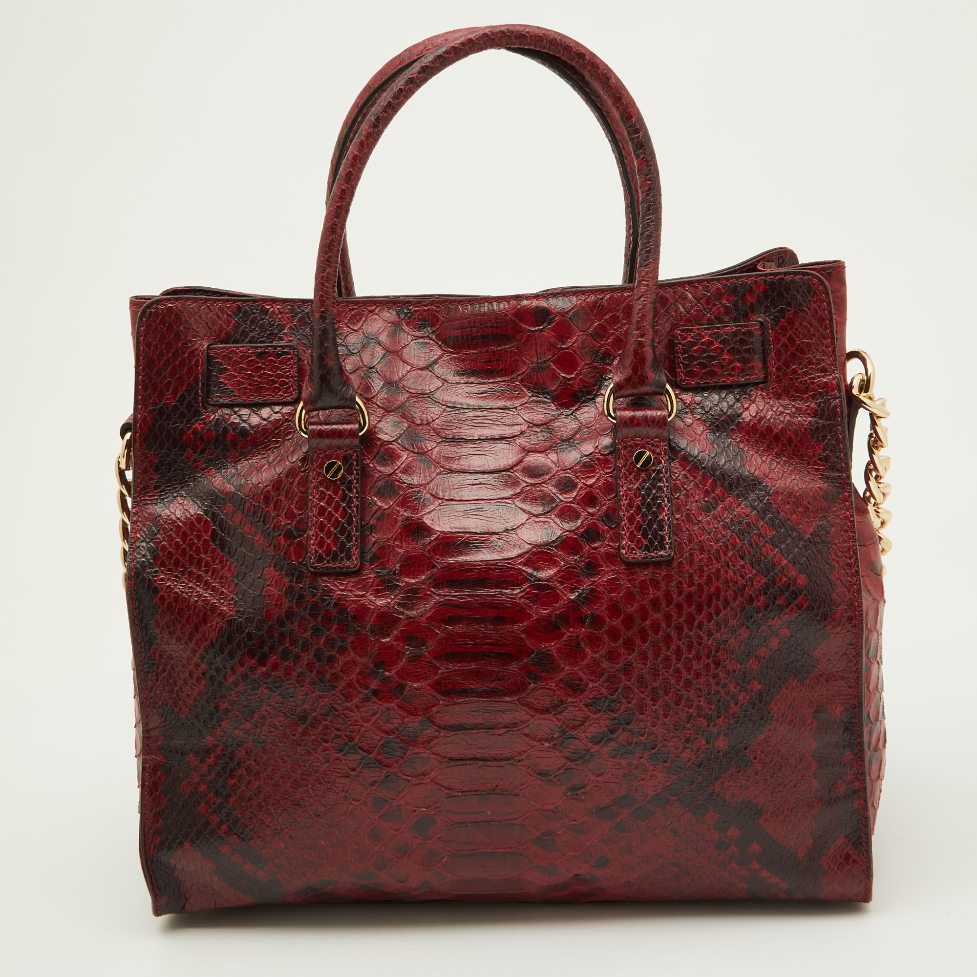 Michael Kors Red/Black Python Embossed Leather Large Hamilton North South Tote