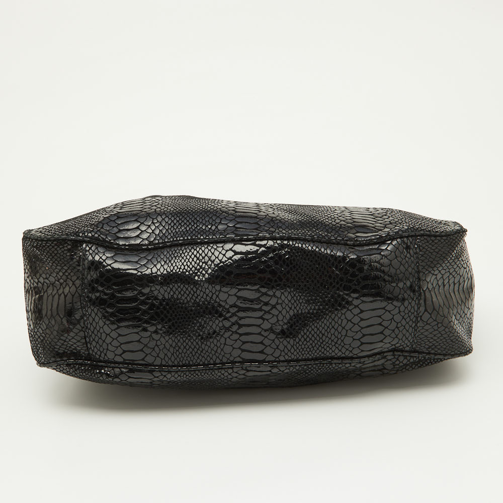 MICHAEL Michael Kors Black Snakeskin Embossed Leather Fulton Slouchy Hobo