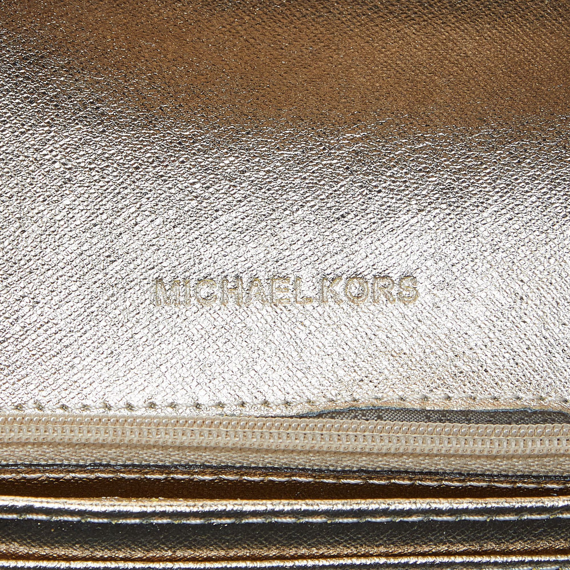 Michael Kors Gold Leather Jet Set Travel Wallet On Chain