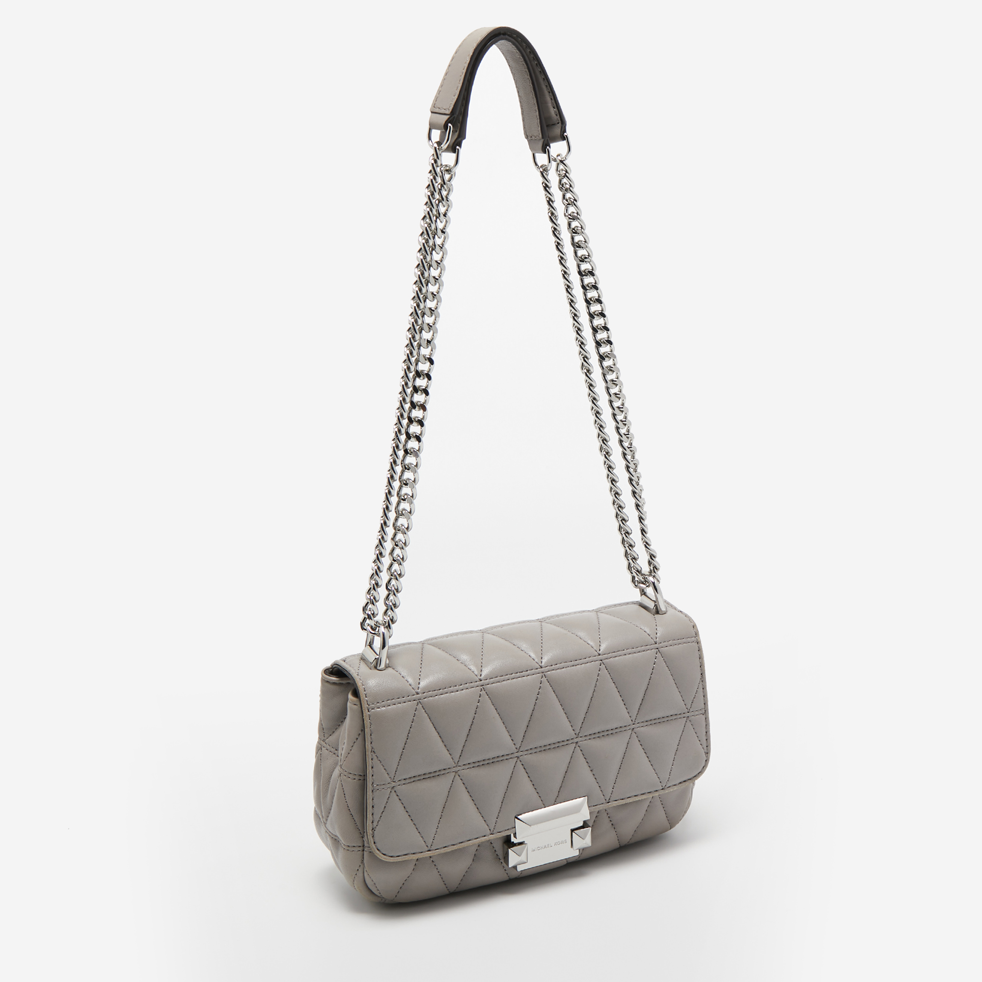 Michael Kors Grey Quilted Leather Small Sloan Studded Chain Shoulder Bag