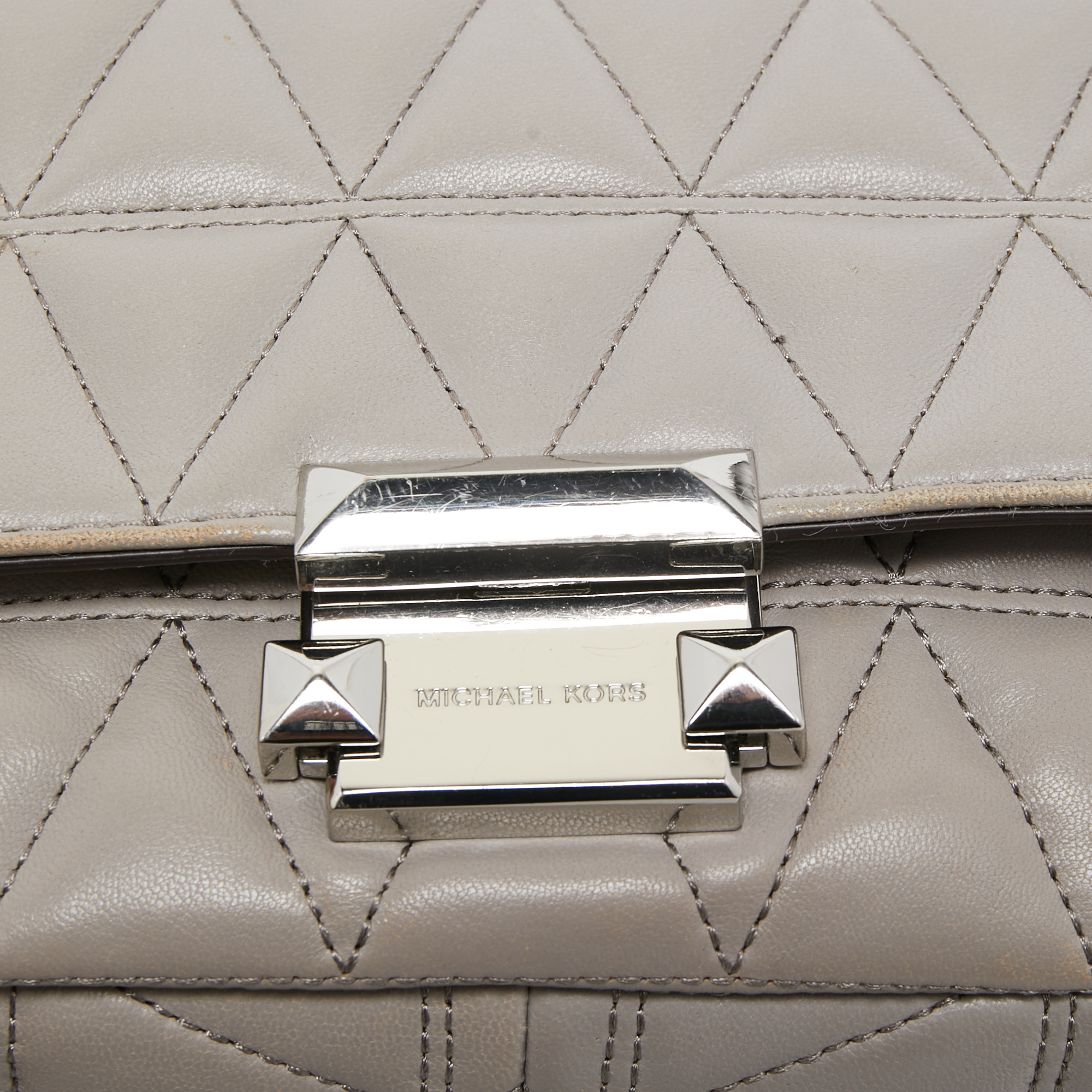 Michael Kors Grey Quilted Leather Small Sloan Studded Chain Shoulder Bag