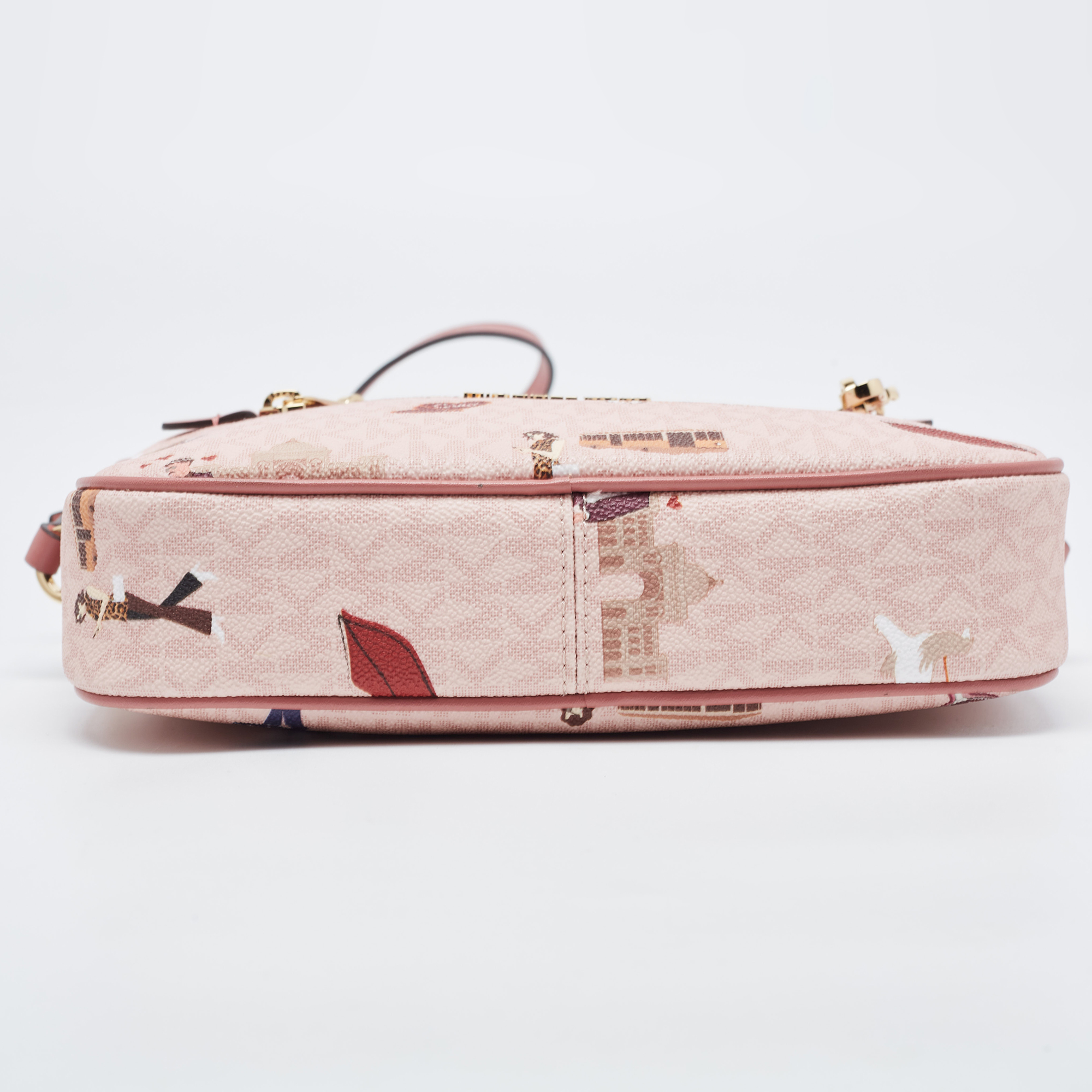Michael Kors Pink Coated Canvas And Leather East West Jet Set Milan Edition Zip Chain Crossbody Bag