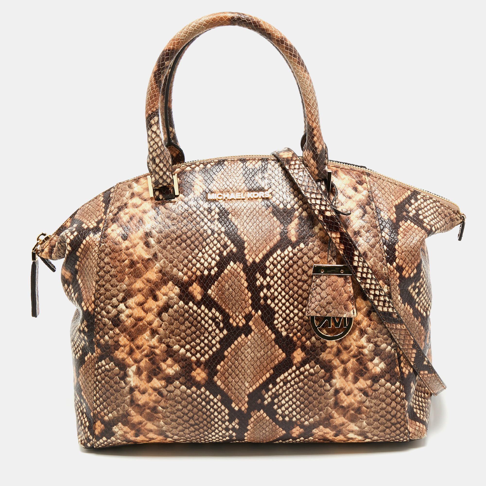 Michael kors beige/brown python embossed leather satchel