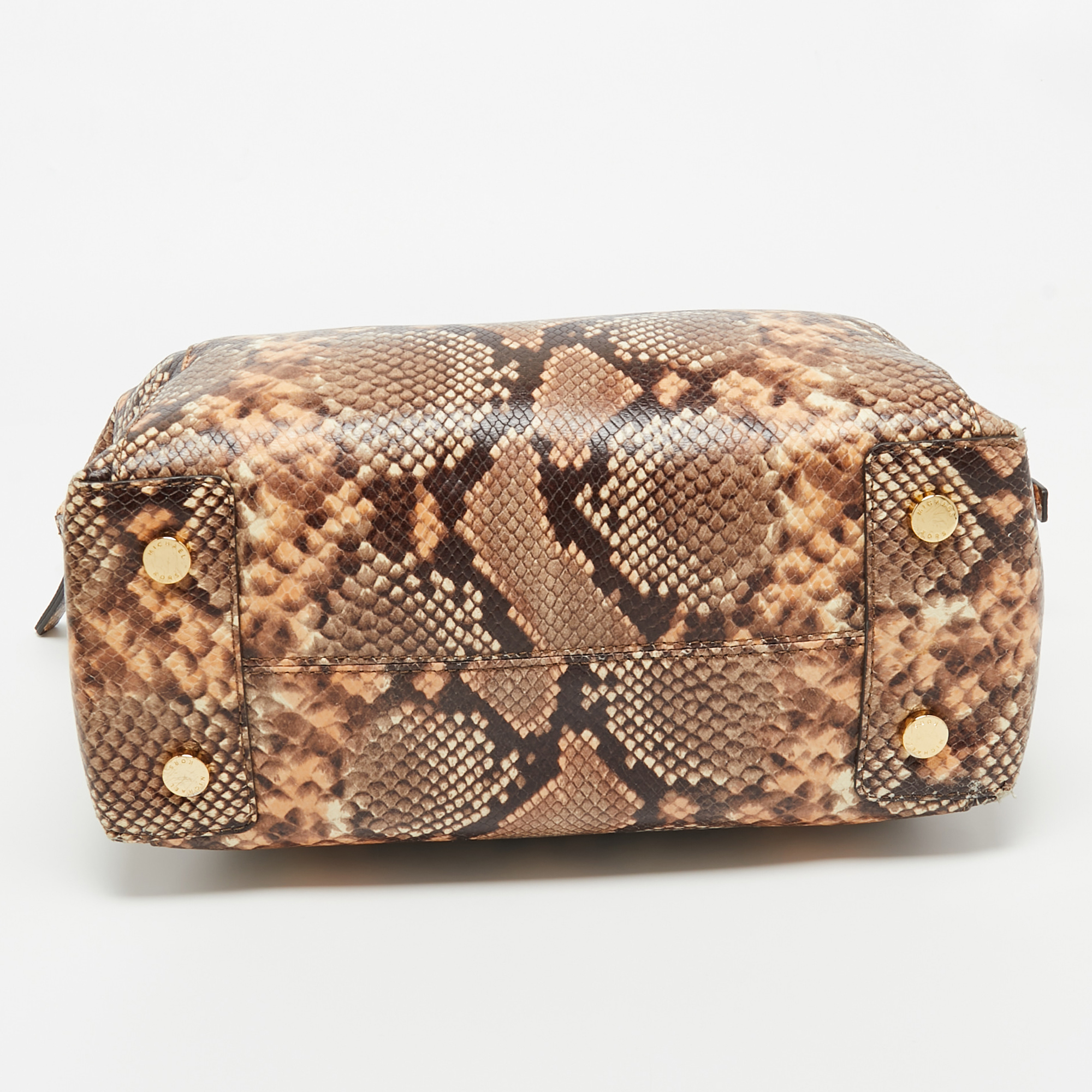 Micheal Kors Beige/Brown Python Embossed Leather Satchel