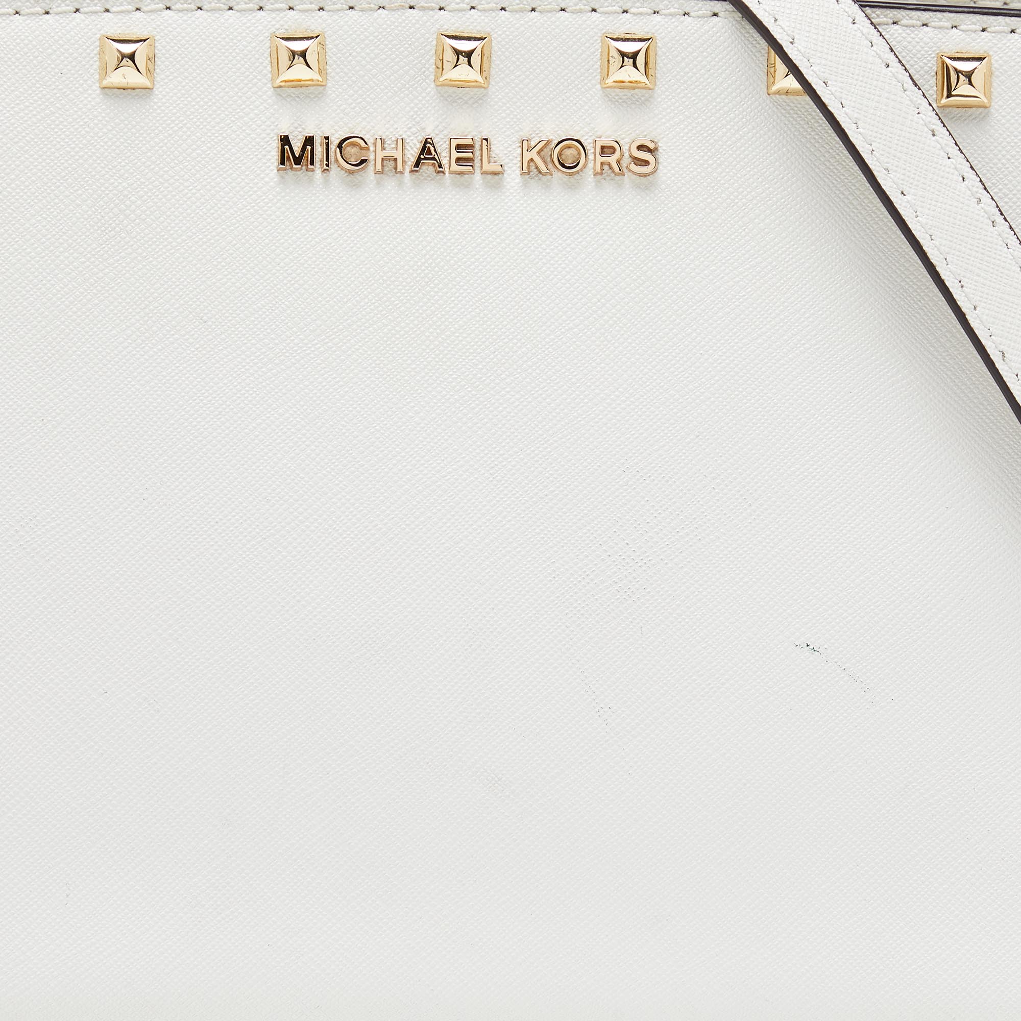 Michael Kors White Saffiano Studded Leather Small Selma Crossbody Bag