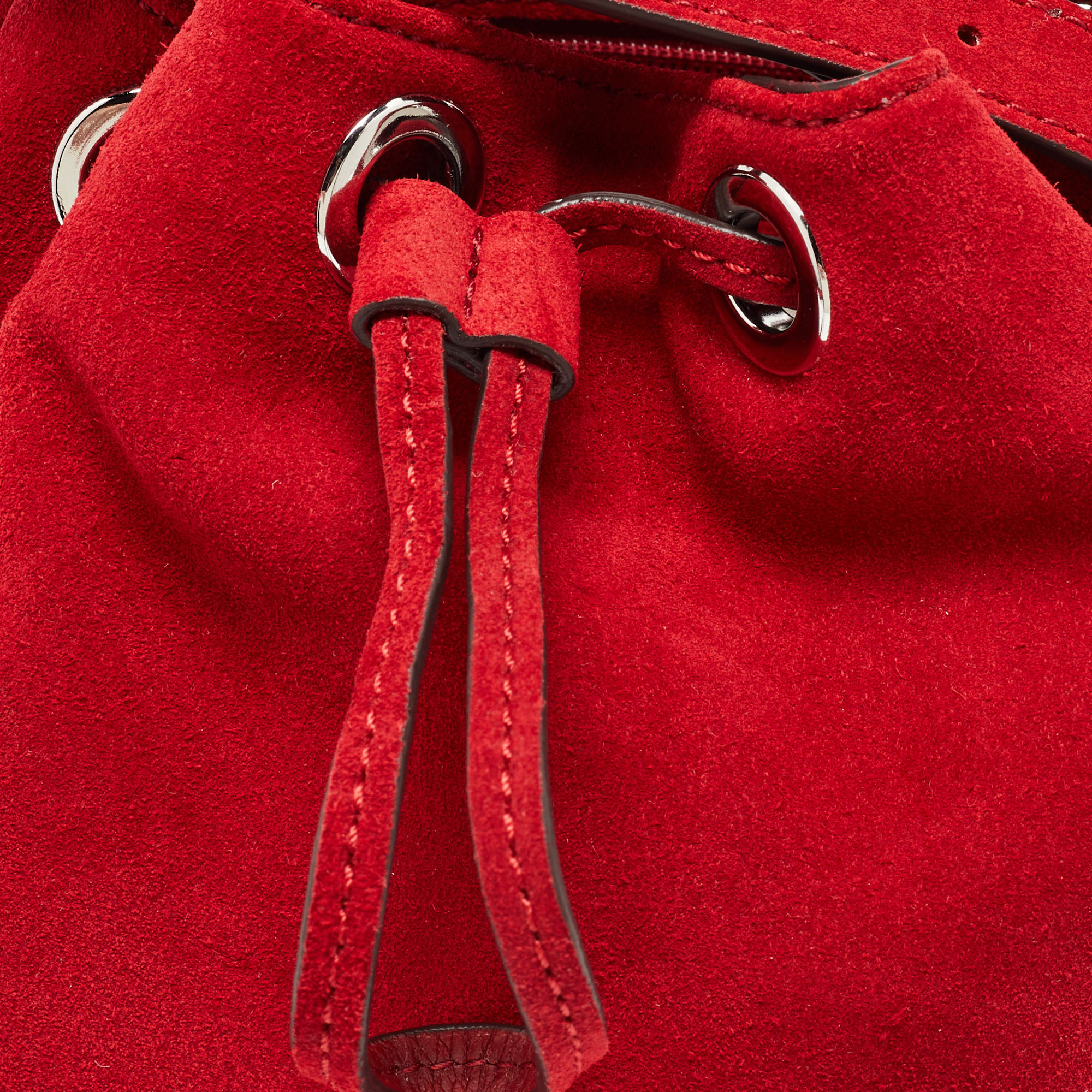 Michael Kors Red Suede And Leather Frankie Drawstring Bag