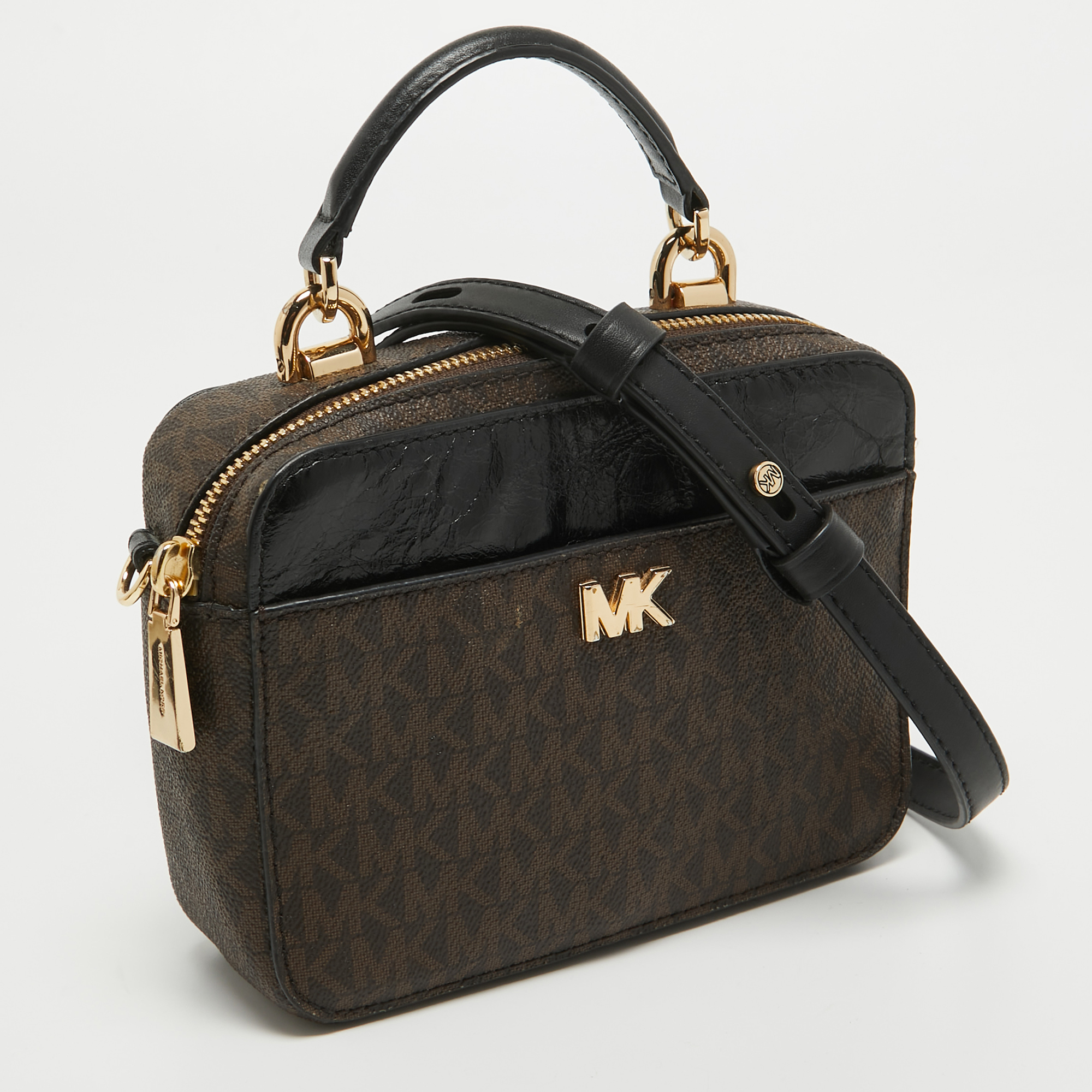 Michael Kors Brown/Black Signature Coated Canvas And Leather Top Handle Bag
