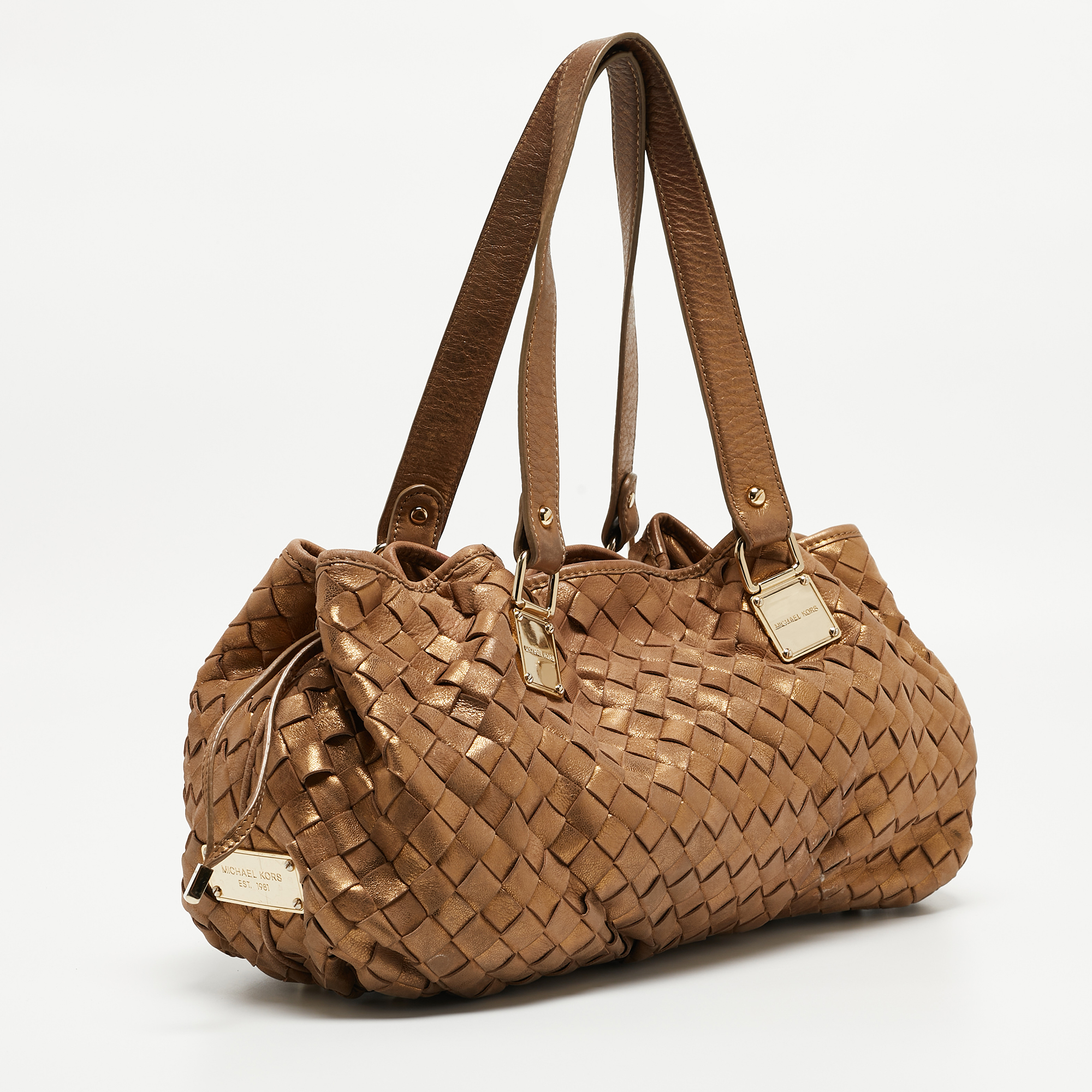 Michael Kors Gold Woven Leather Drawstring Tote
