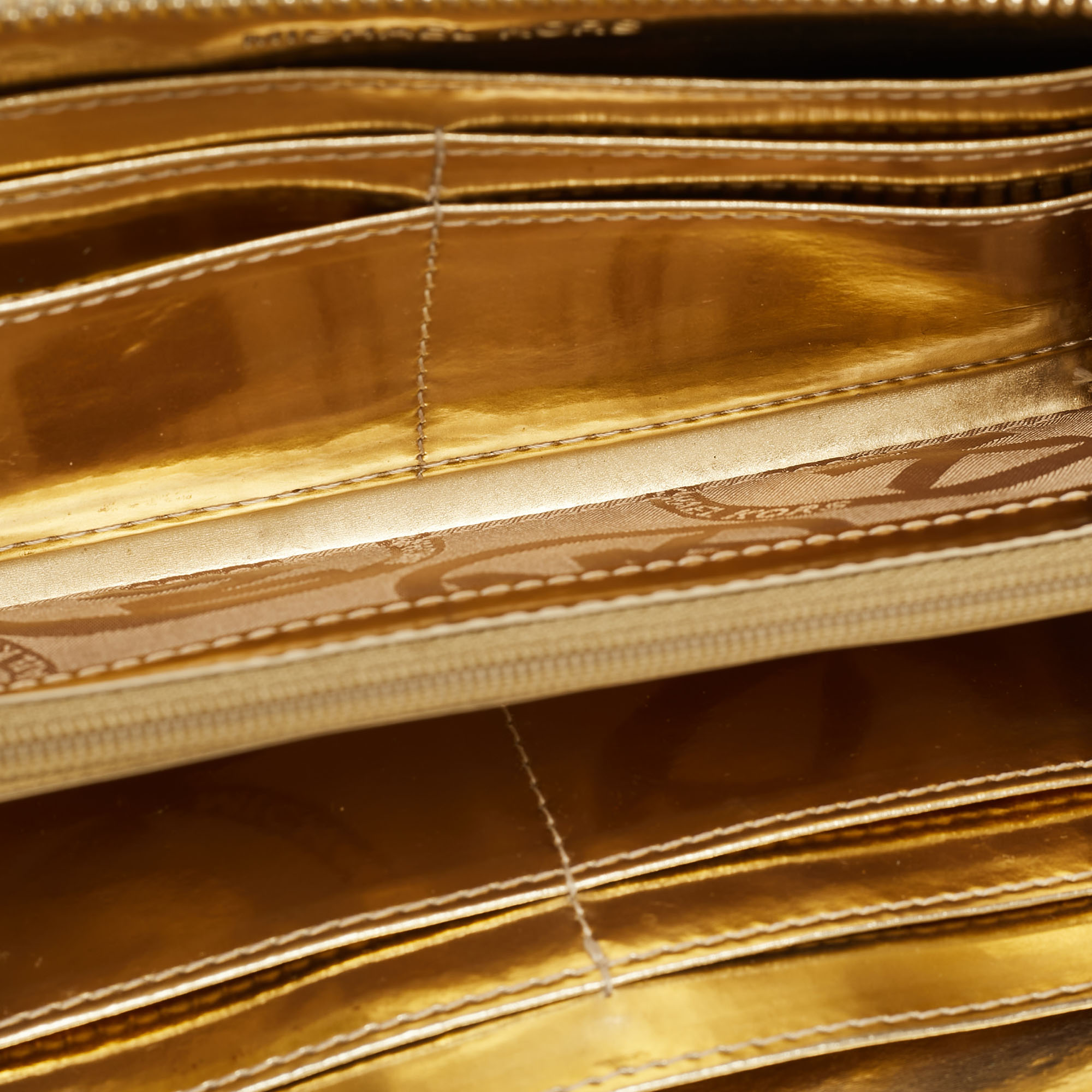 Michael Kors Gold Leather Jet Set Zip Around Continental Wallet