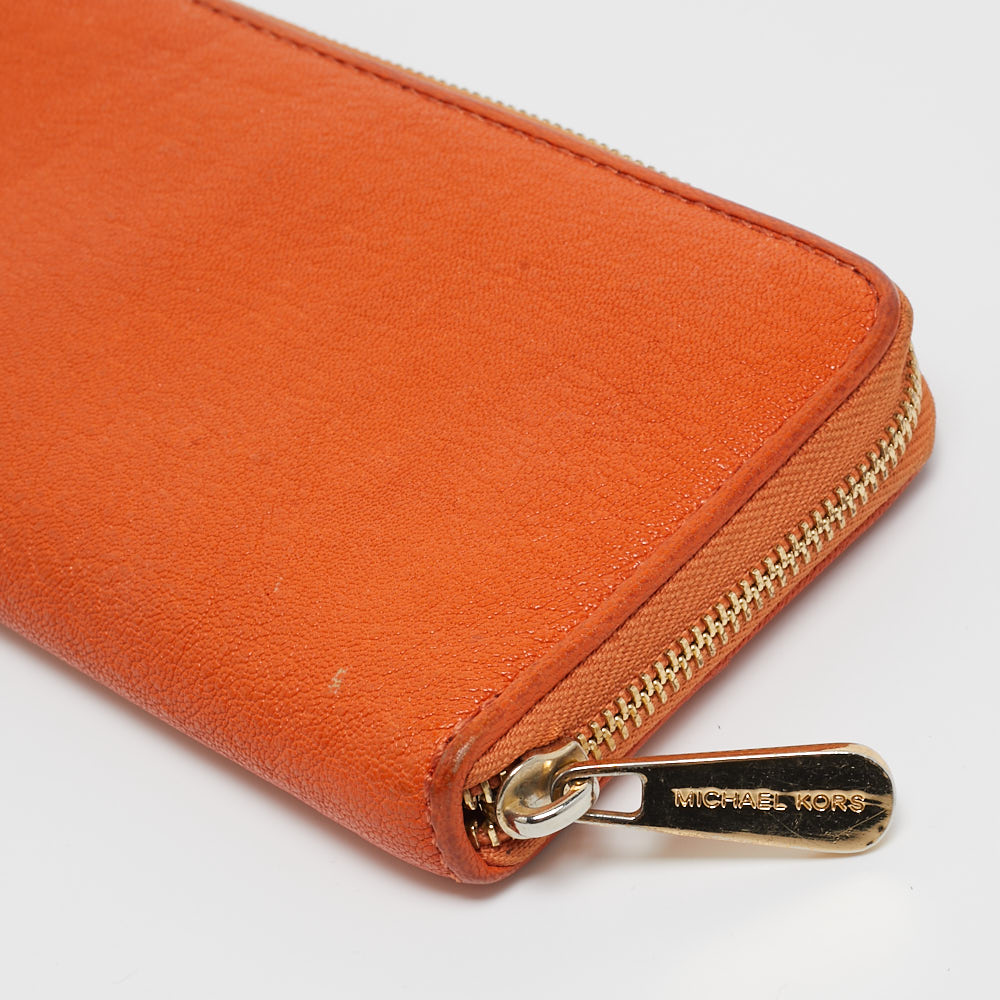 Michael Kors Orange Leather Jet Set Zip Around Wallet