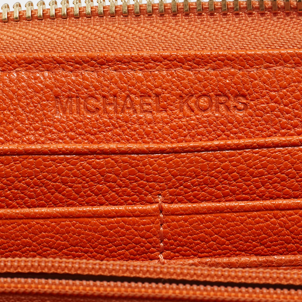 Michael Kors Orange Leather Jet Set Zip Around Wallet