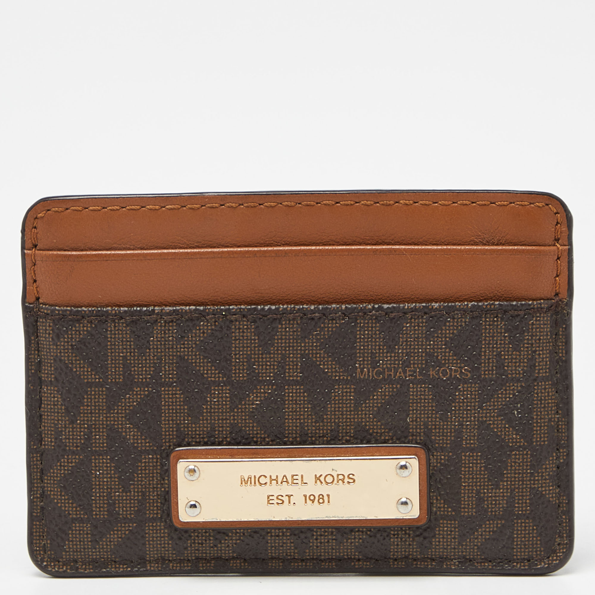 Michael kors beige/brown signature coated canvas and leather card case