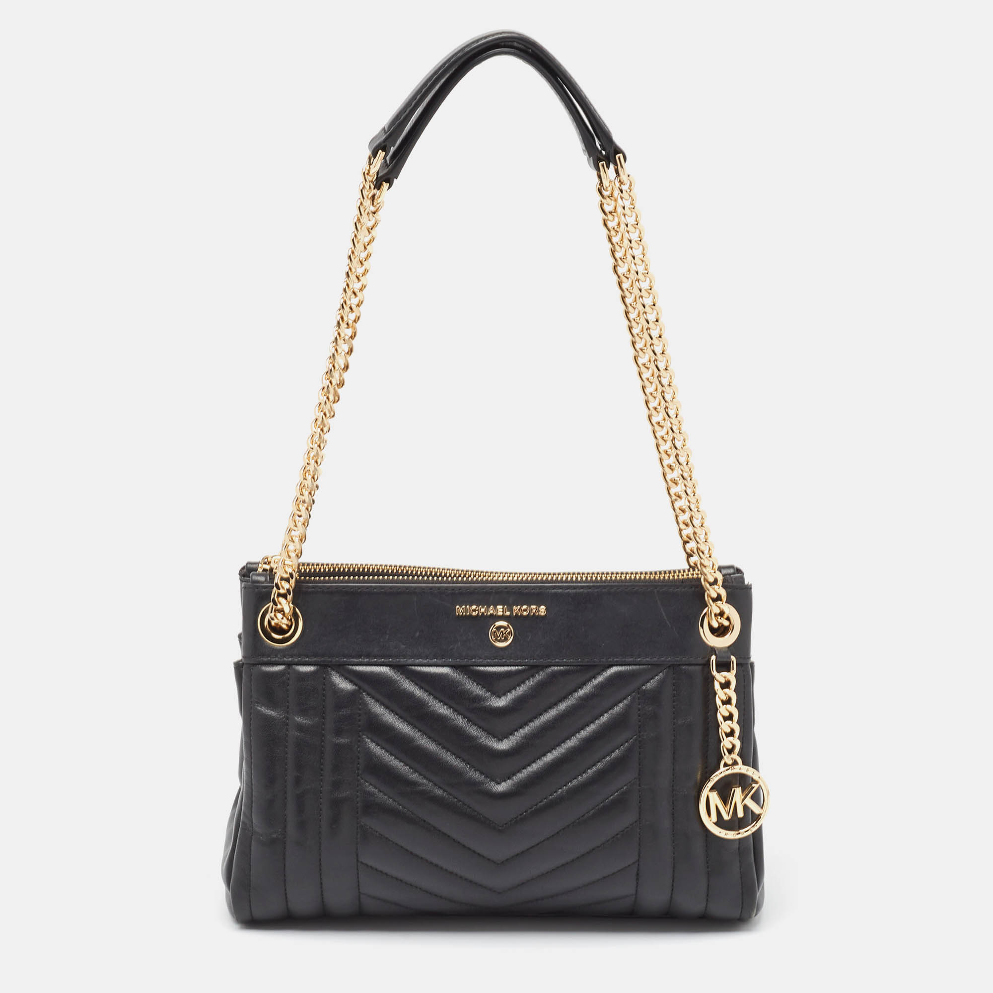 Michael kors black quilted leather susan chain bag