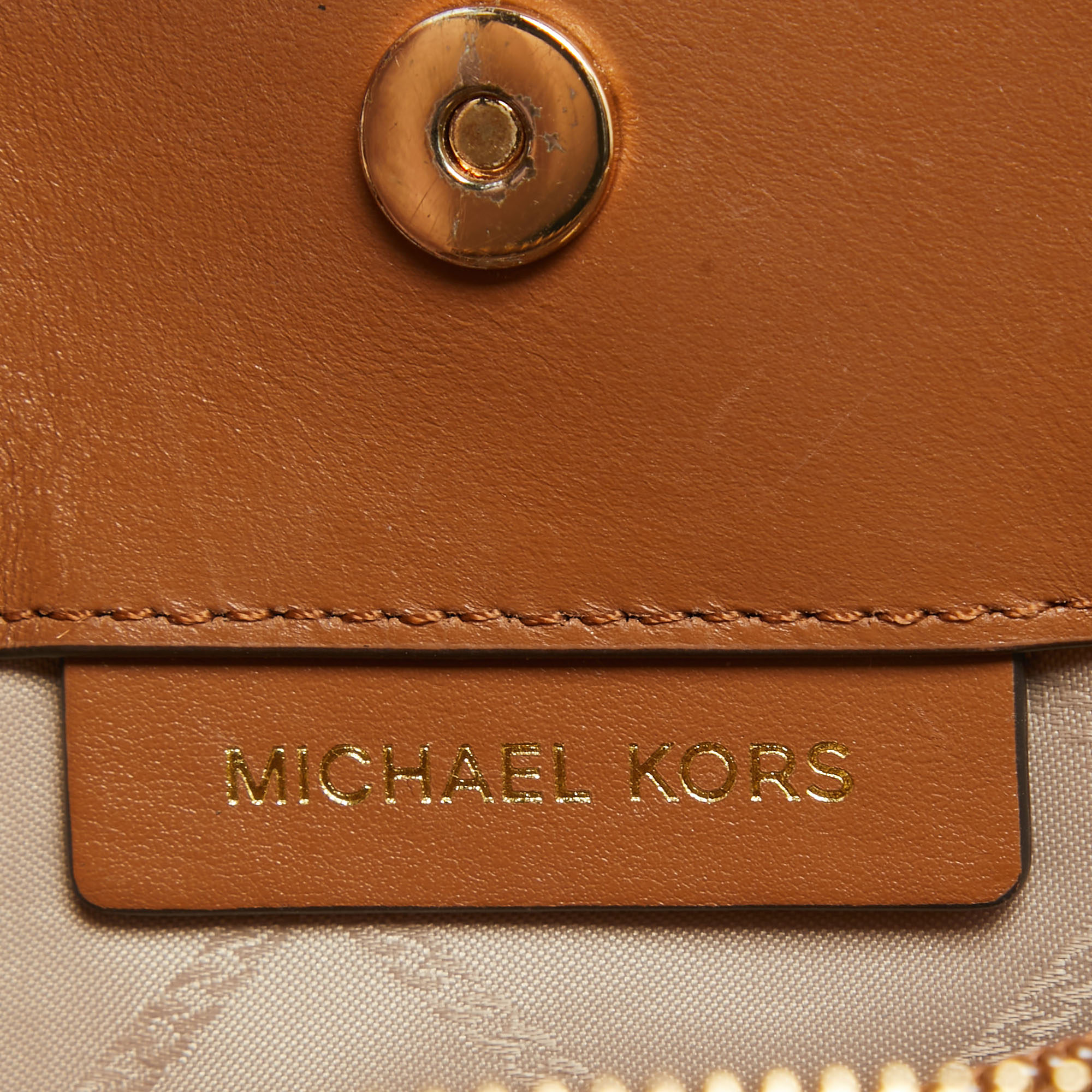 Michael Kors White/Brown Signature Coated Canvas And Leather Small Susan Tote