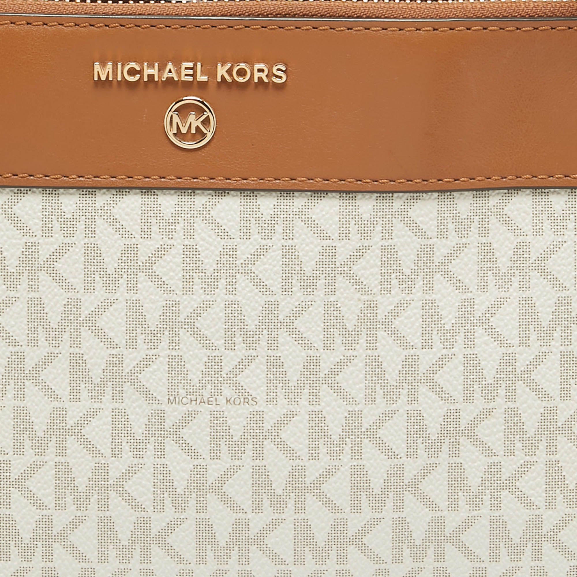 Michael Kors White/Brown Signature Coated Canvas And Leather Small Susan Tote