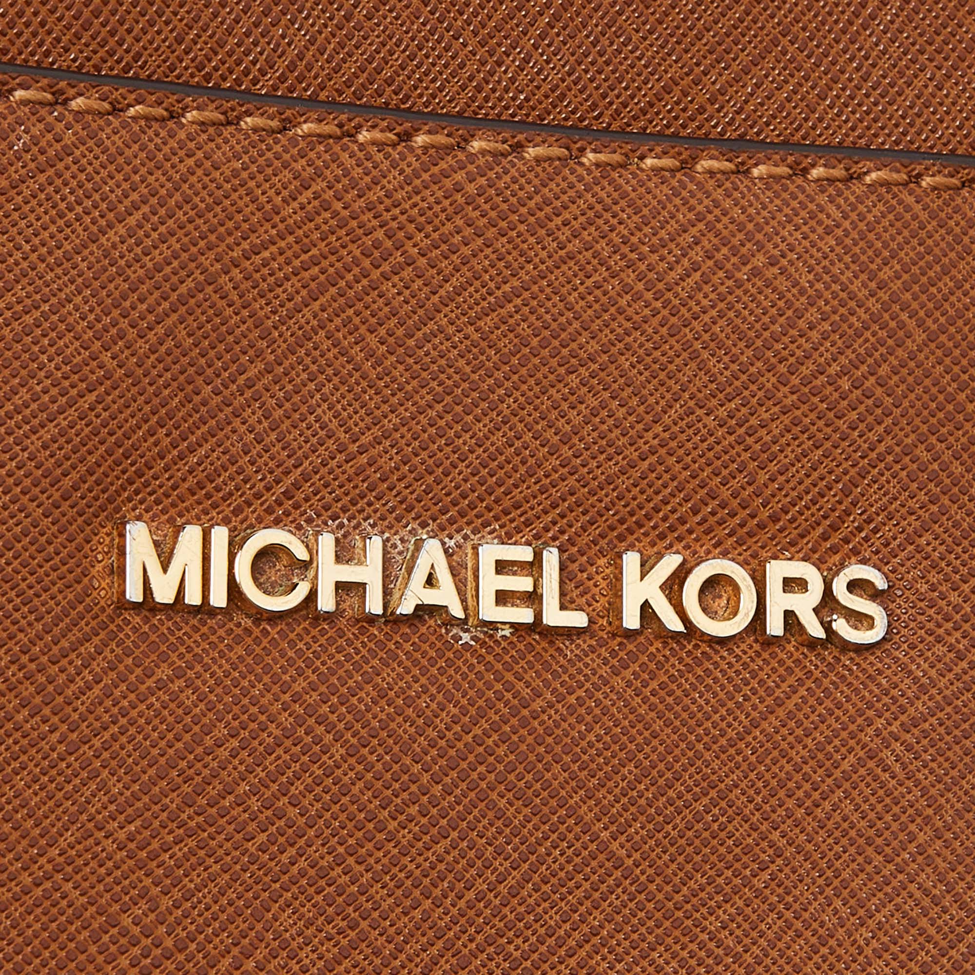 Michael Kors Brown Leather Large East West Jet Set Crossbody Bag