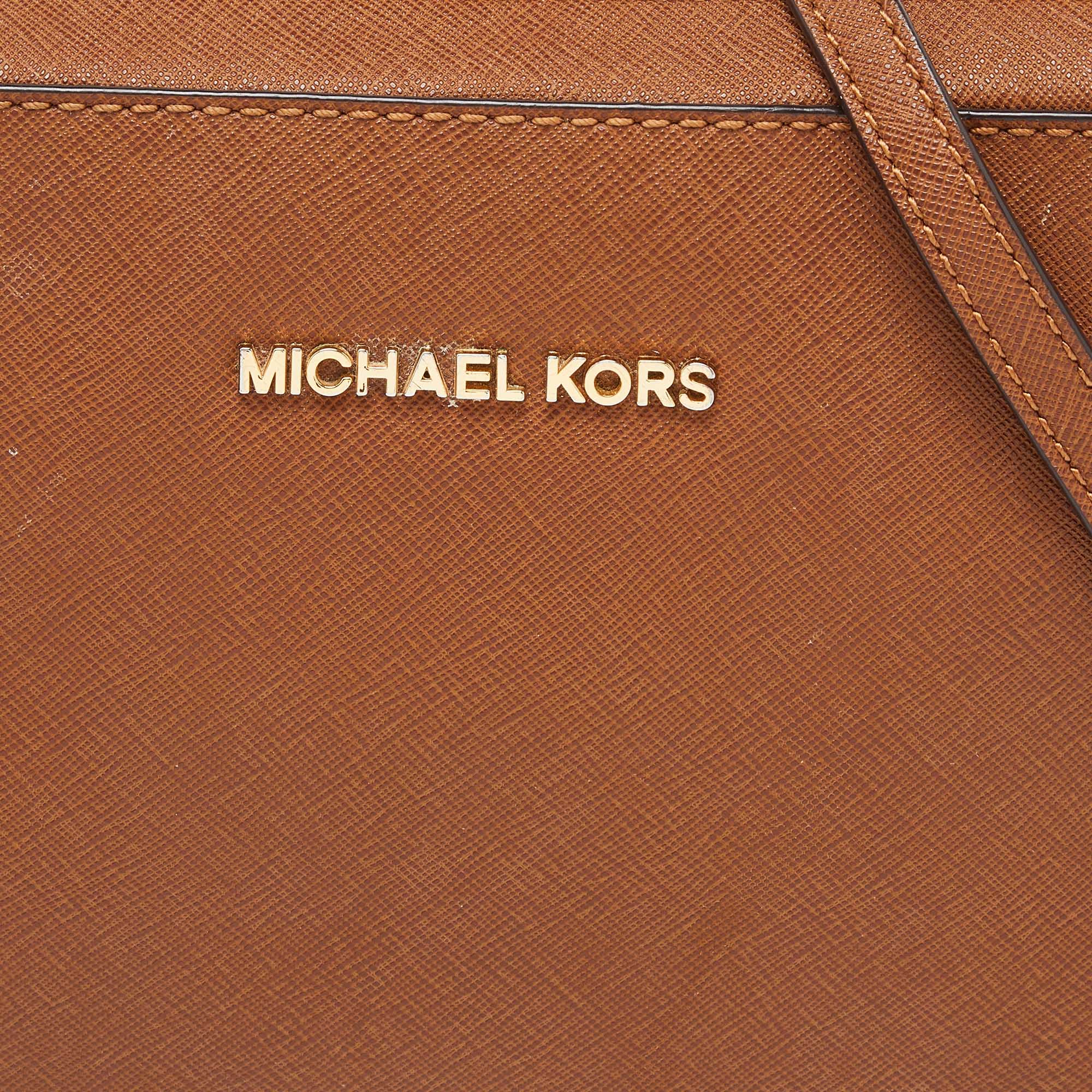 Michael Kors Brown Leather Large East West Jet Set Crossbody Bag