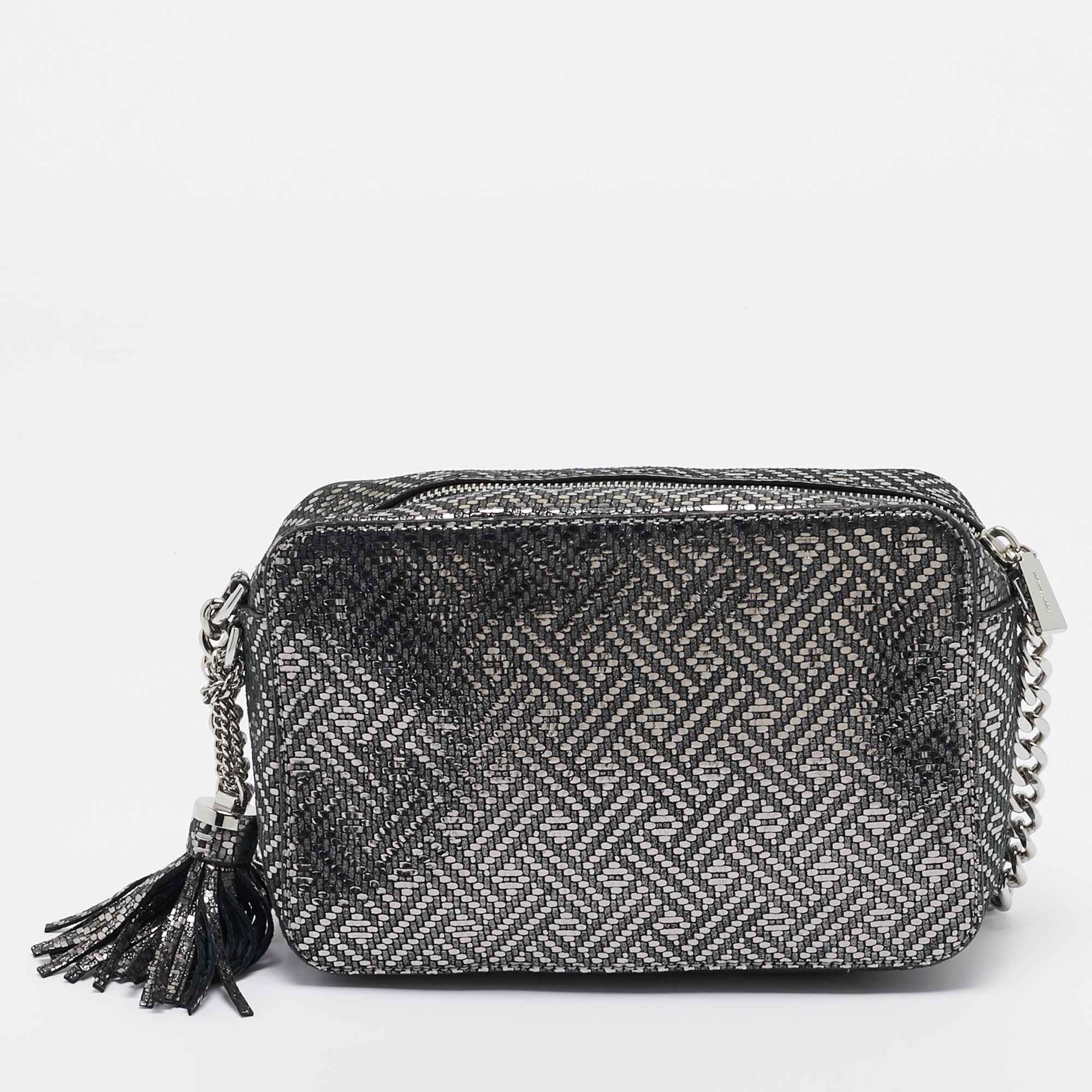 Michael Kors Metallic Grey Textured Leather Ginny Camera Crossbody Bag