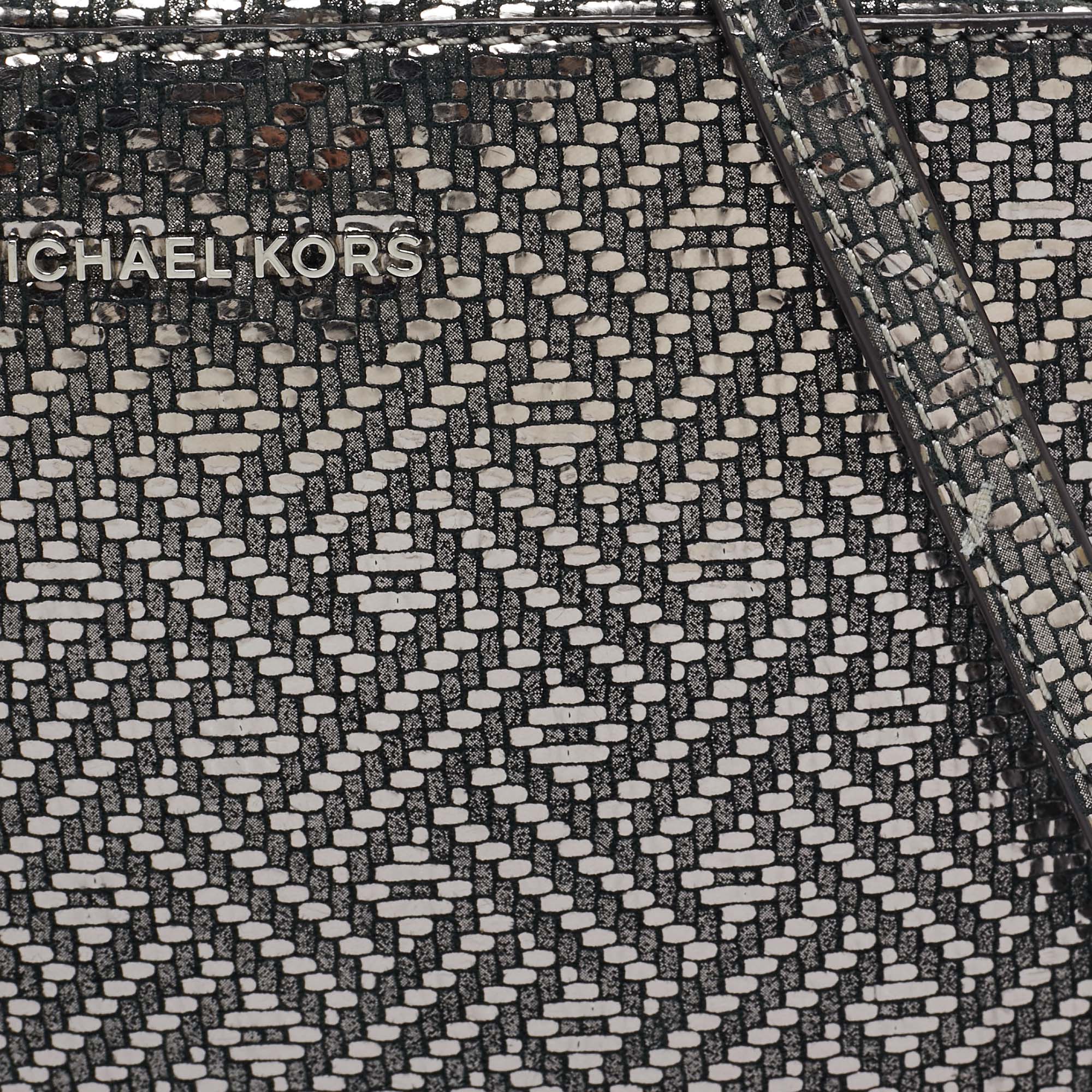 Michael Kors Metallic Grey Textured Leather Ginny Camera Crossbody Bag