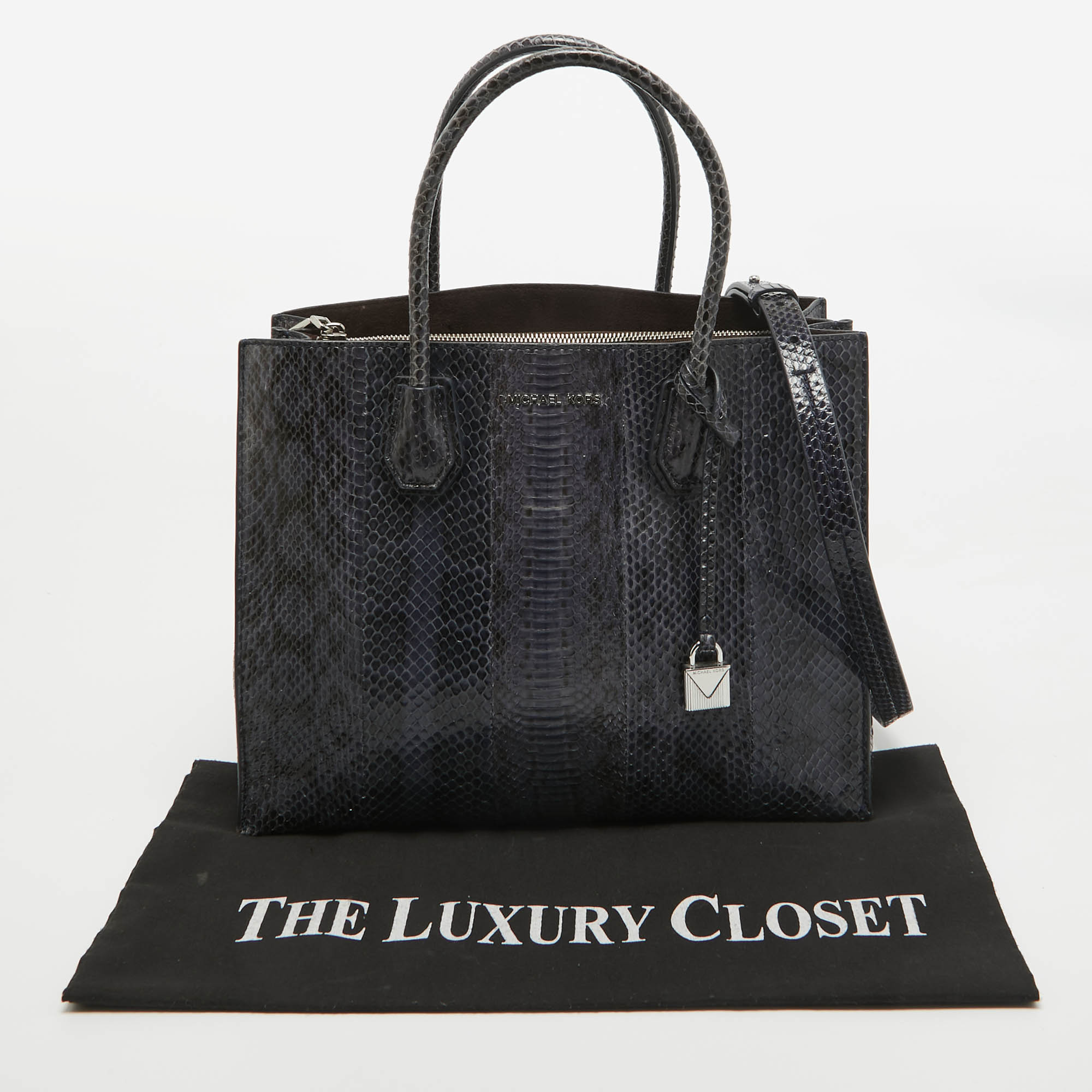 Michael Kors Navy Blue Watersnake Leather Large Mercer Tote