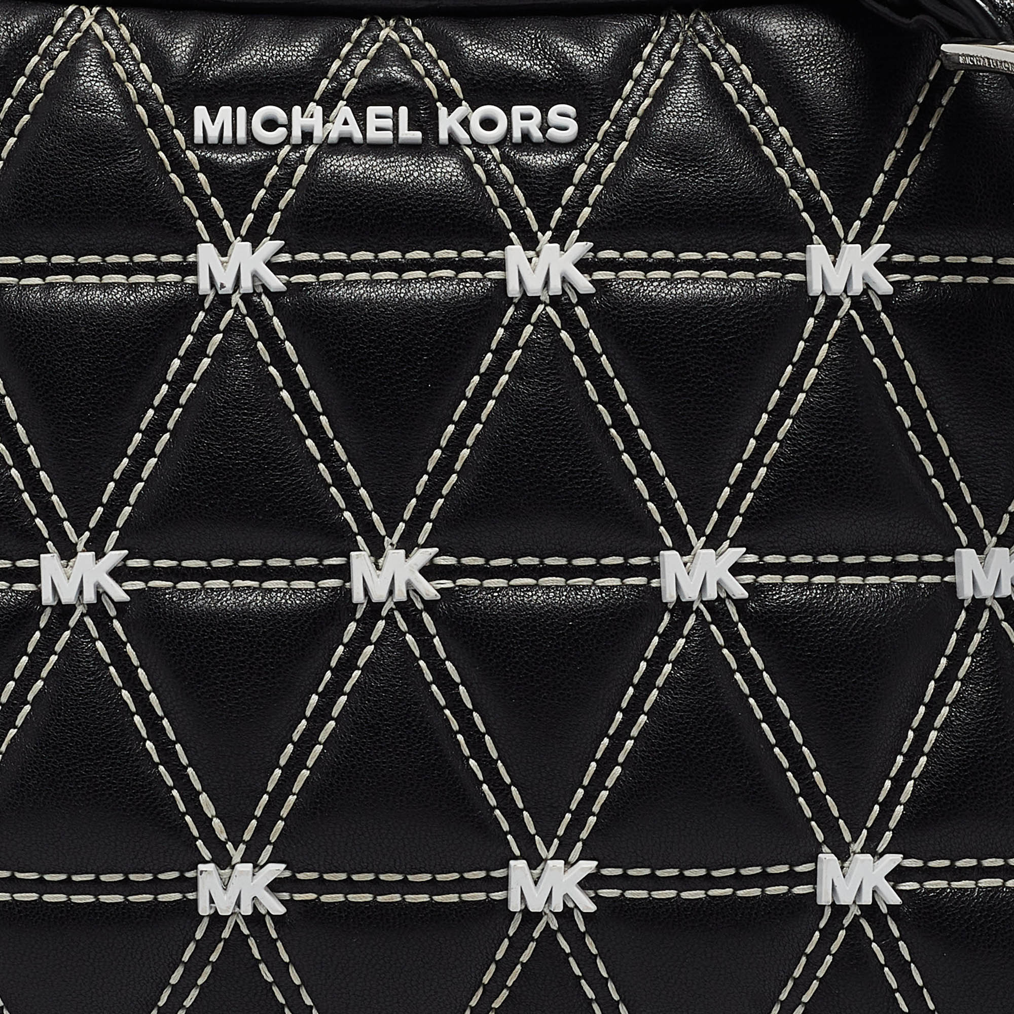 Michael Kors Black/White Quilted Leather Medium Ginny Crossbody Bag