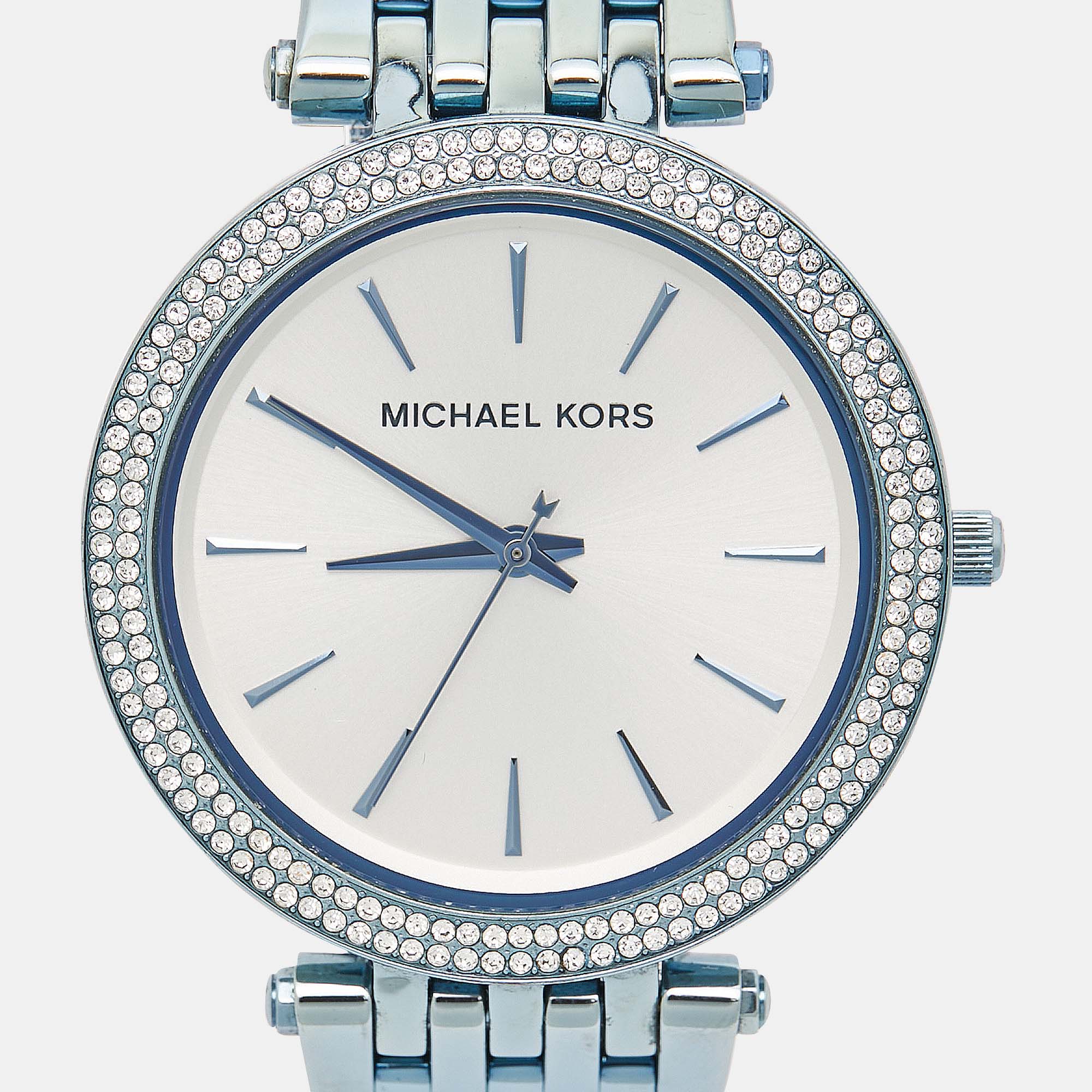 Michael Kors Silver Blue Ion-Plated Stainless Steel Darci Women's Wristwatch 39 Mm