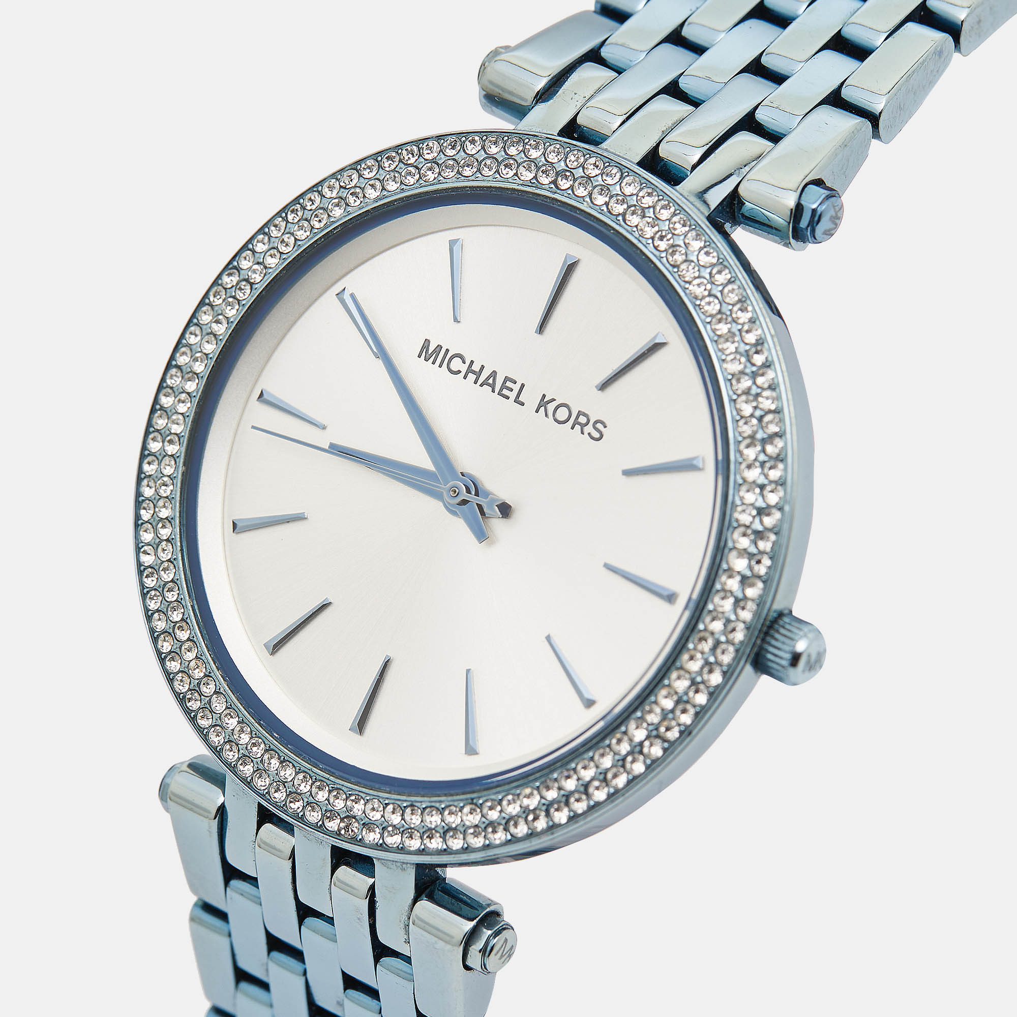 Michael Kors Silver Blue Ion-Plated Stainless Steel Darci Women's Wristwatch 39 Mm