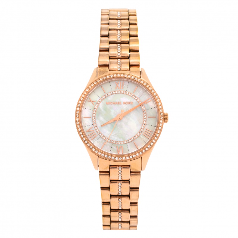 Michael Kors Mother Of Pearl Rose Gold Tone Stainless Steel Mini Lauryn Pavé MK3716 Women's Wristwatch 33 mm