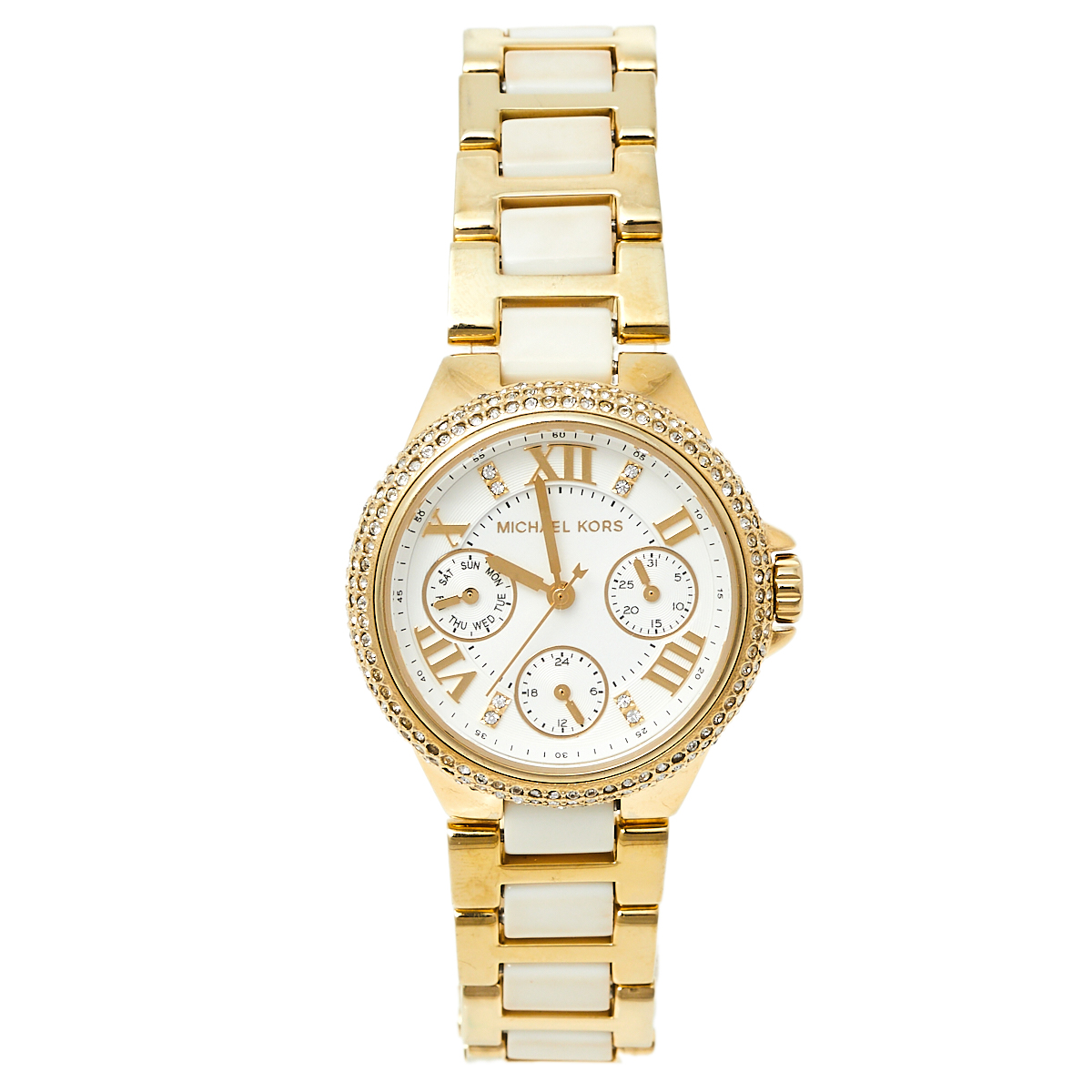 Michael Kors White Gold Tone Stainless Steel Camille MK5945 Women's Wristwatch 36 mm