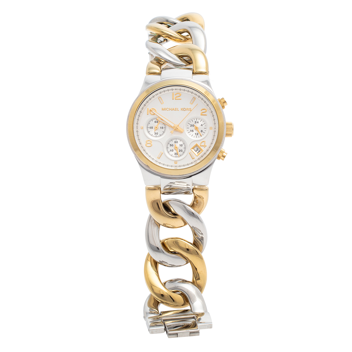 Michael Kors Silver Two-Tone Stainless Steel Twist Chain MK3199 Women's Wristwatch 38 mm