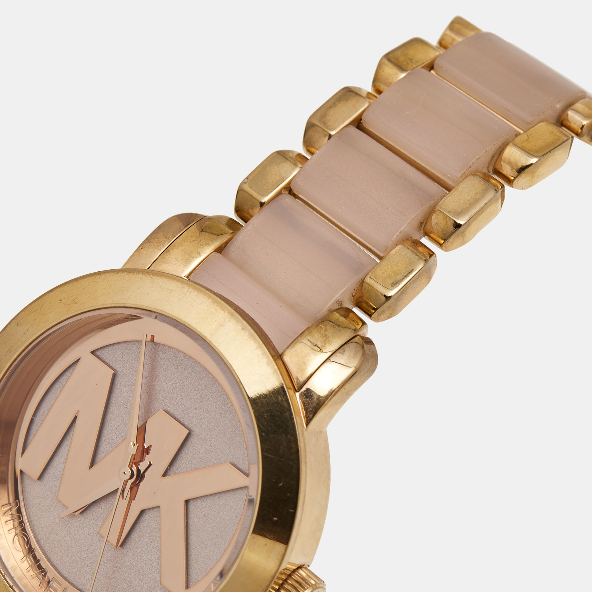 Michael Kors Champagne Rose Gold Plated Stainless Steel Acetate Runway MK4324 Women's Wristwatch 38 Mm