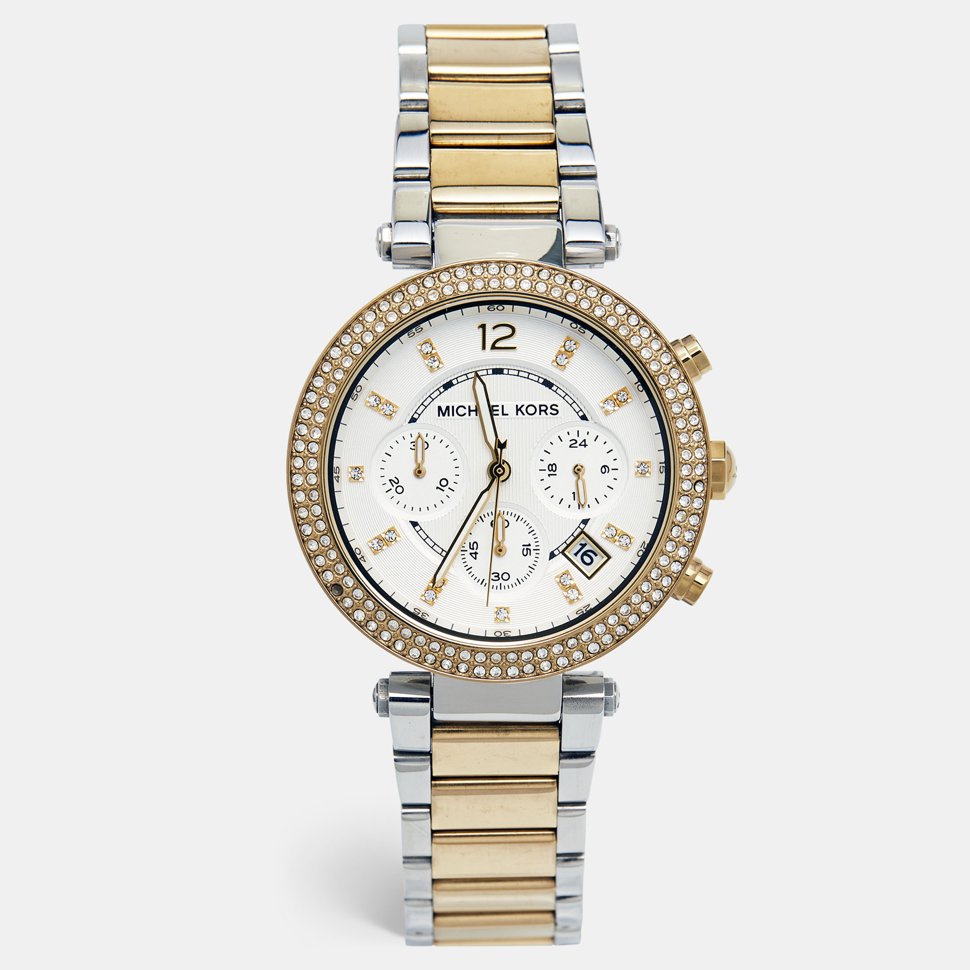 Michael Kors Silver White Dial Two-Tone Stainless Steel Parker MK5626 Women's Wristwatch 39 Mm