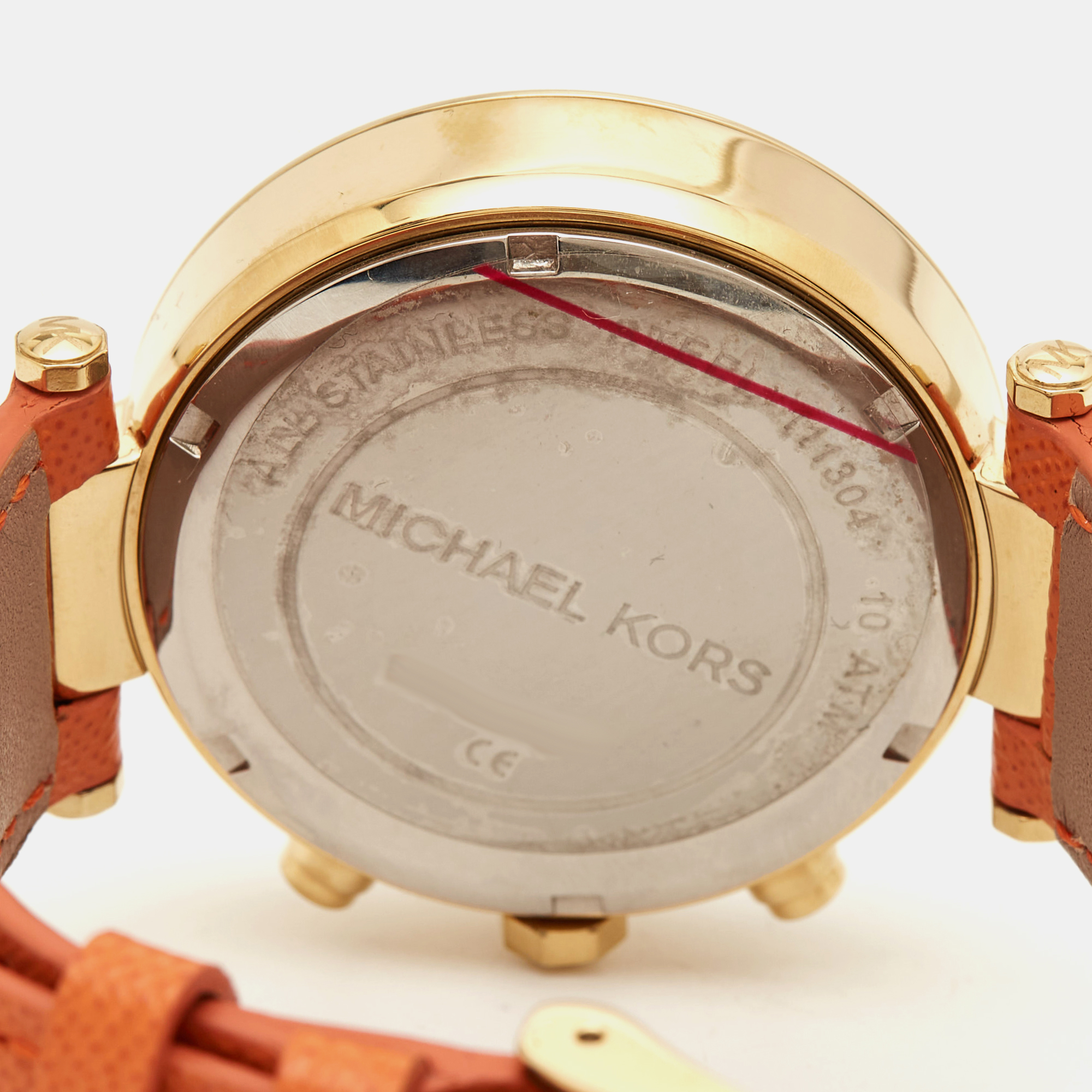 MIchael Kors Champagne Gold Plated Stainless Steel Leather Crystal Embellished Parker MK2279 Women's Wristwatch 39 Mm