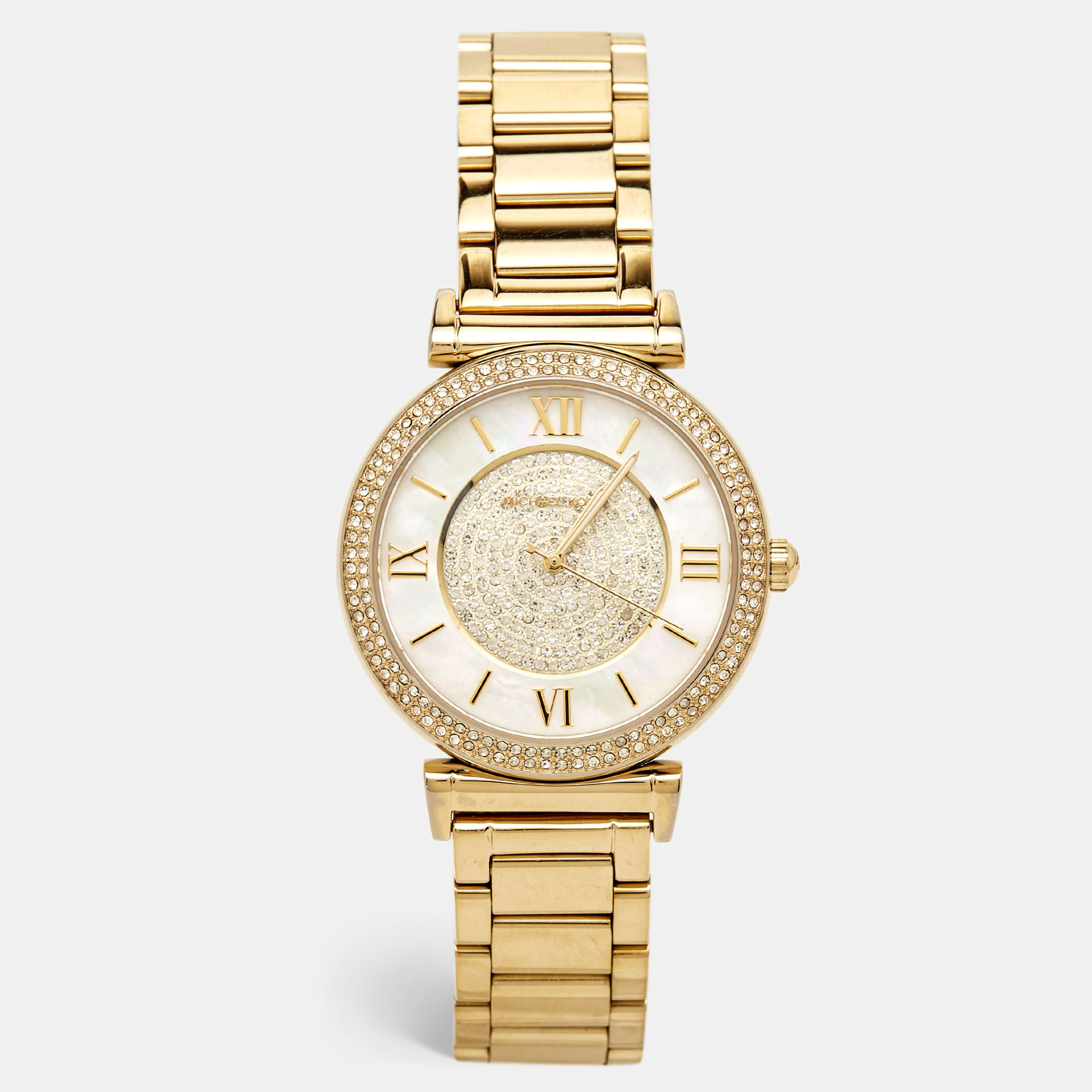 Michael Kors Mother Of Pearl Gold Plated Stainless Steel Catlin MK3332 Women's Wristwatch 38 Mm