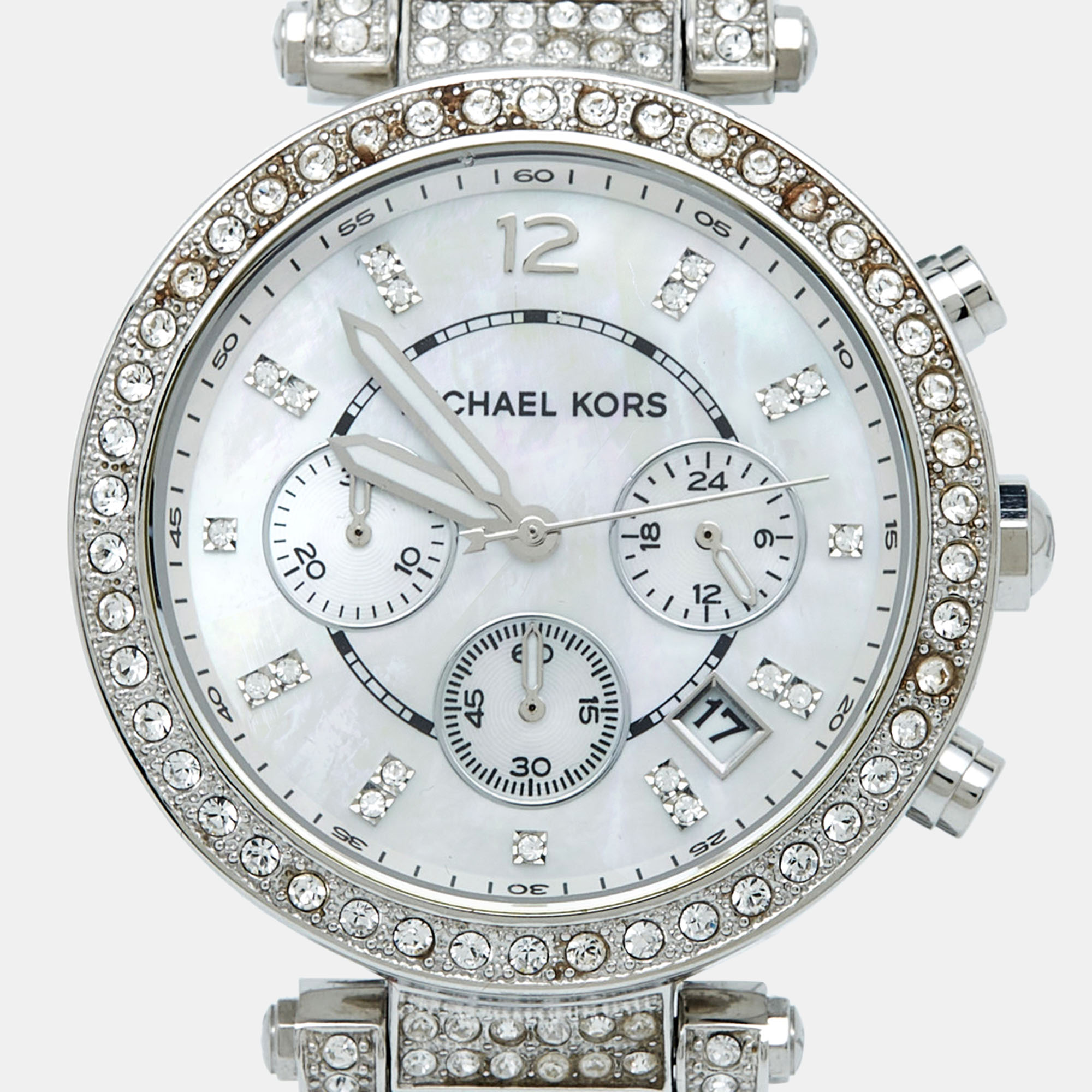 Michael Kors Mother Of Pearl Stainless Steel Crystal Parker MK5572 Women's Wristwatch 39 Mm