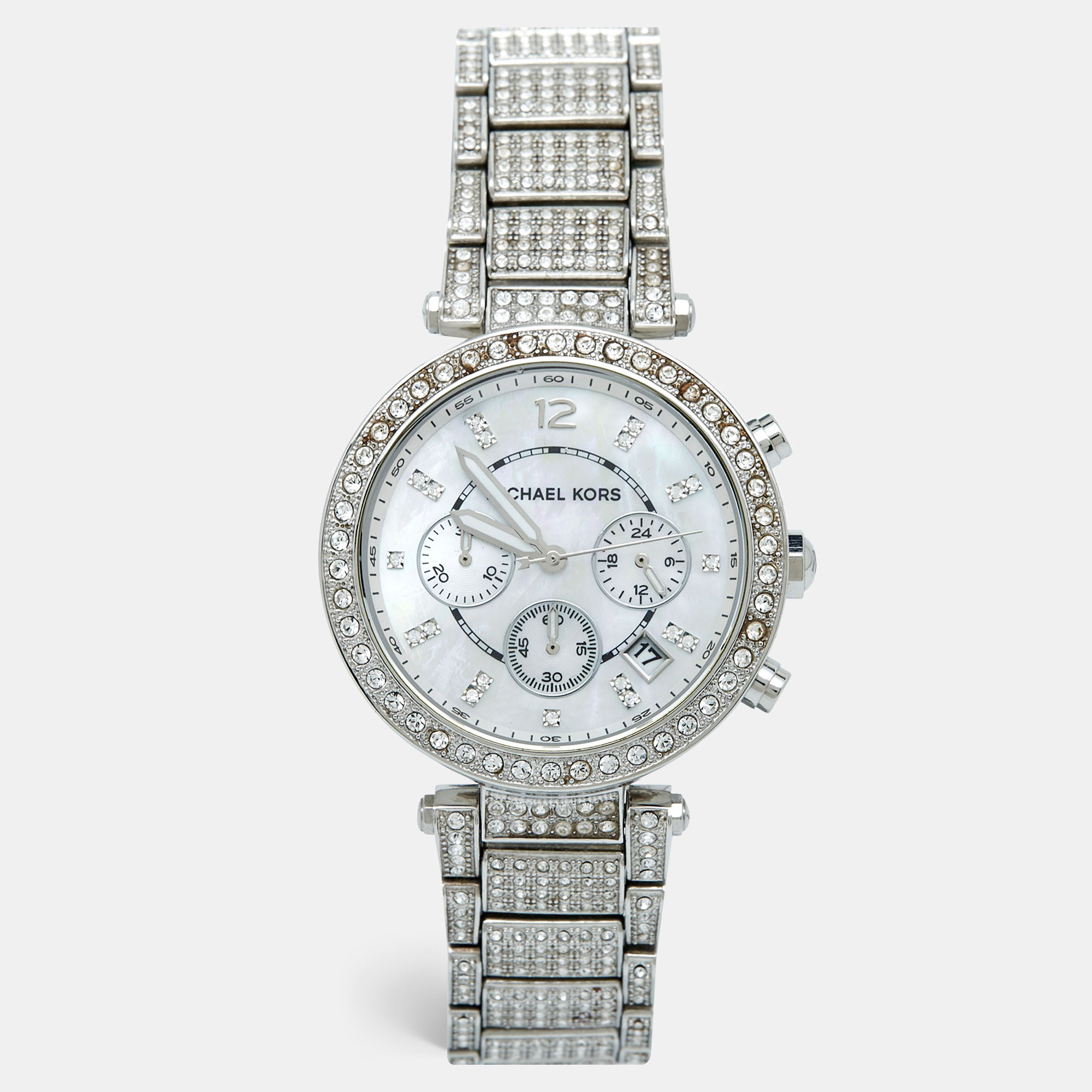 Michael Kors Mother Of Pearl Stainless Steel Crystal Parker MK5572 Women's Wristwatch 39 Mm