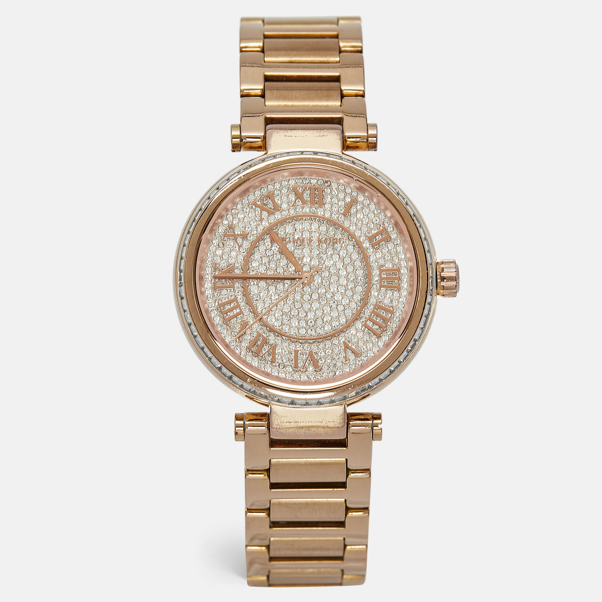 Michael kors pave rose gold plated stainless steel skylar mk5868 women's wristwatch 40 mm