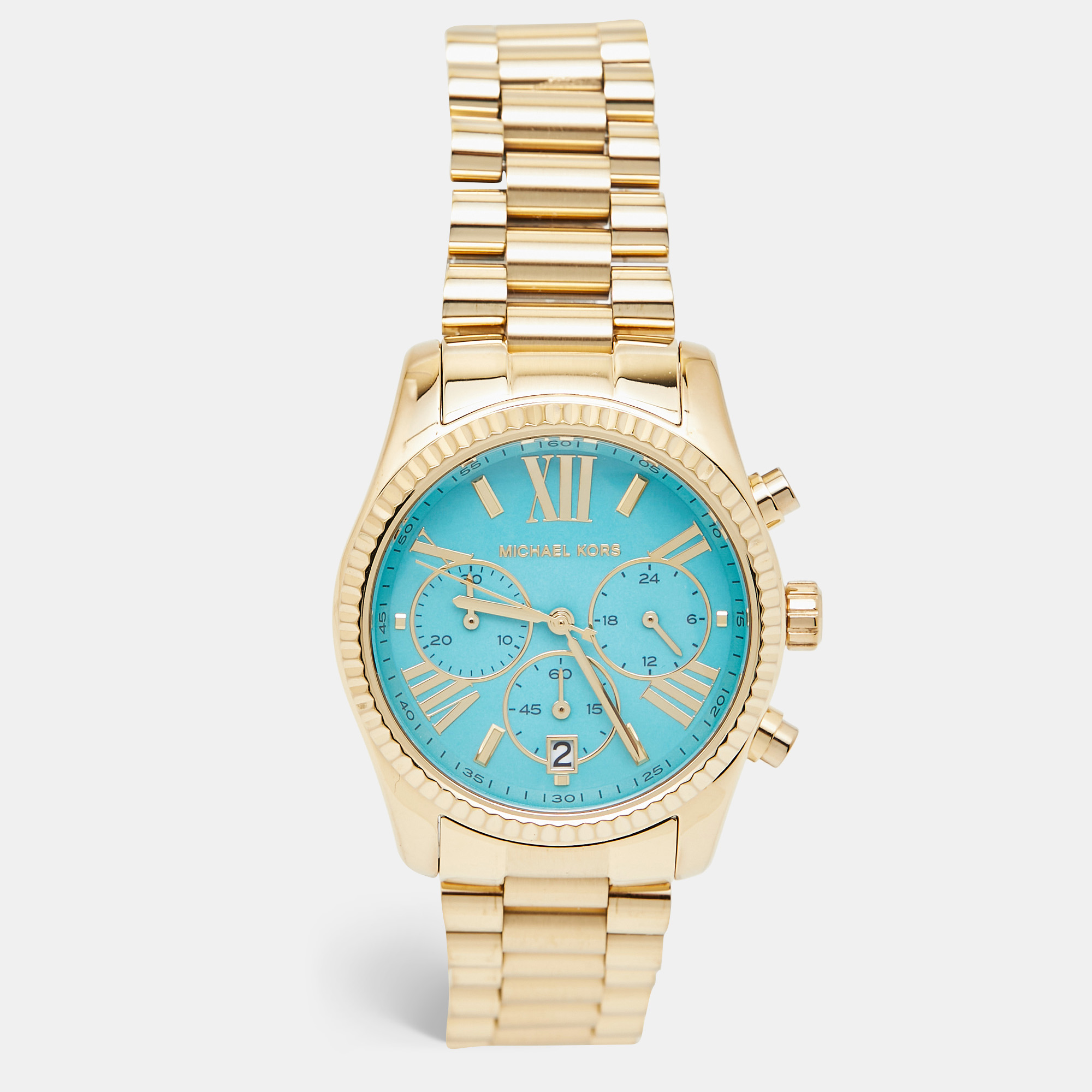 Michael kors blue gold plated stainless steel lexington mk7216 women's wristwatch 38 mm