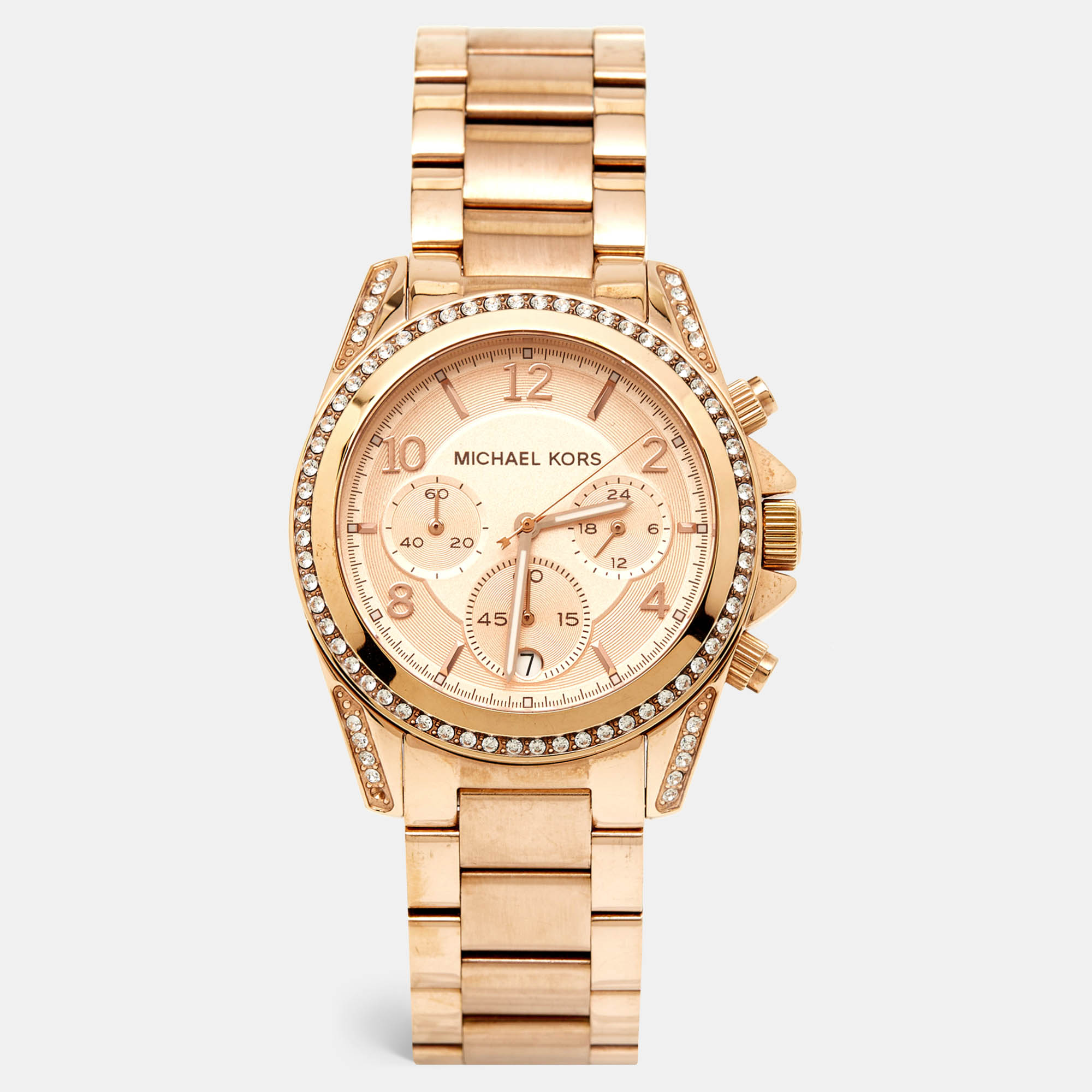 Michael kors rose gold tone stainless steel blair chronograph mk5263 women's wristwatch 39 mm