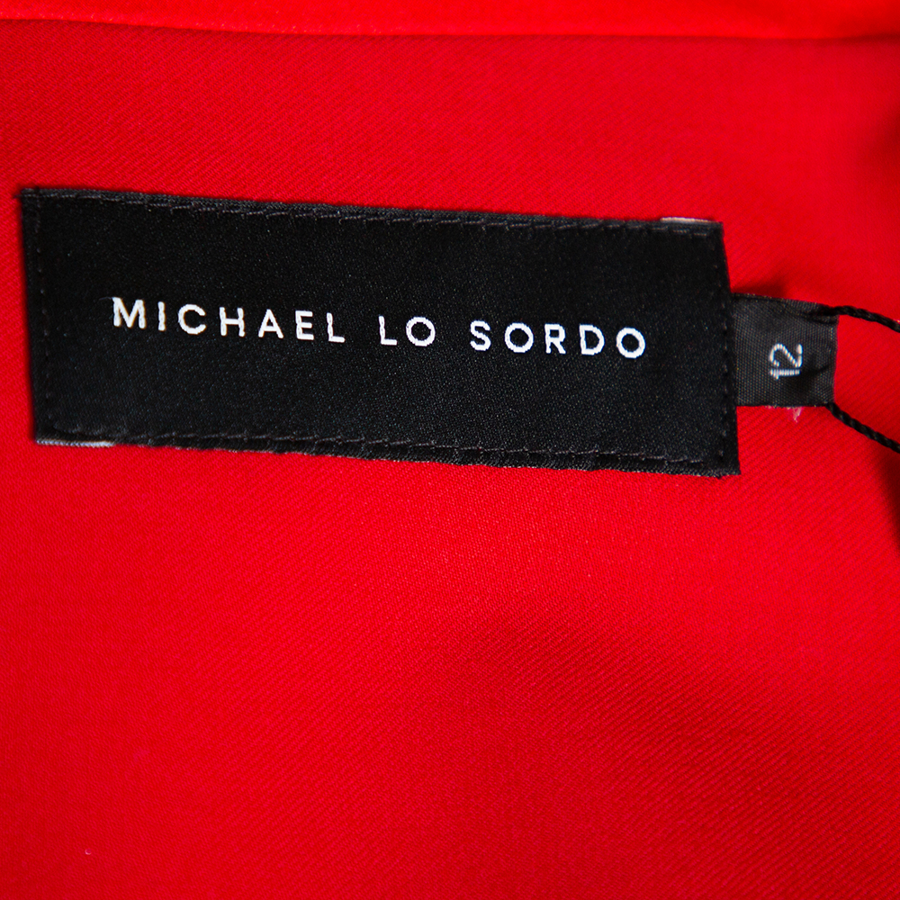 Michael Lo Sordo Red Satin Trimmed Wrap Blazer L