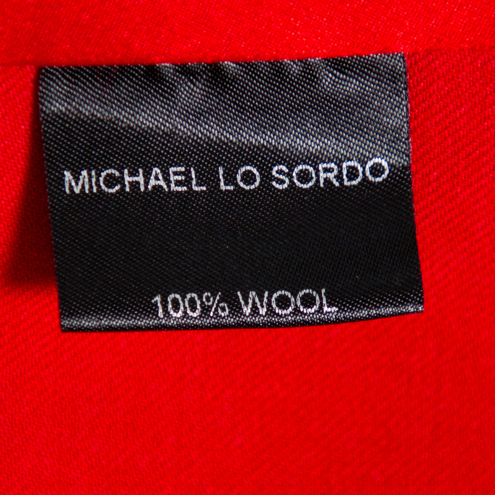 Michael Lo Sordo Red Satin Trimmed Wrap Blazer L