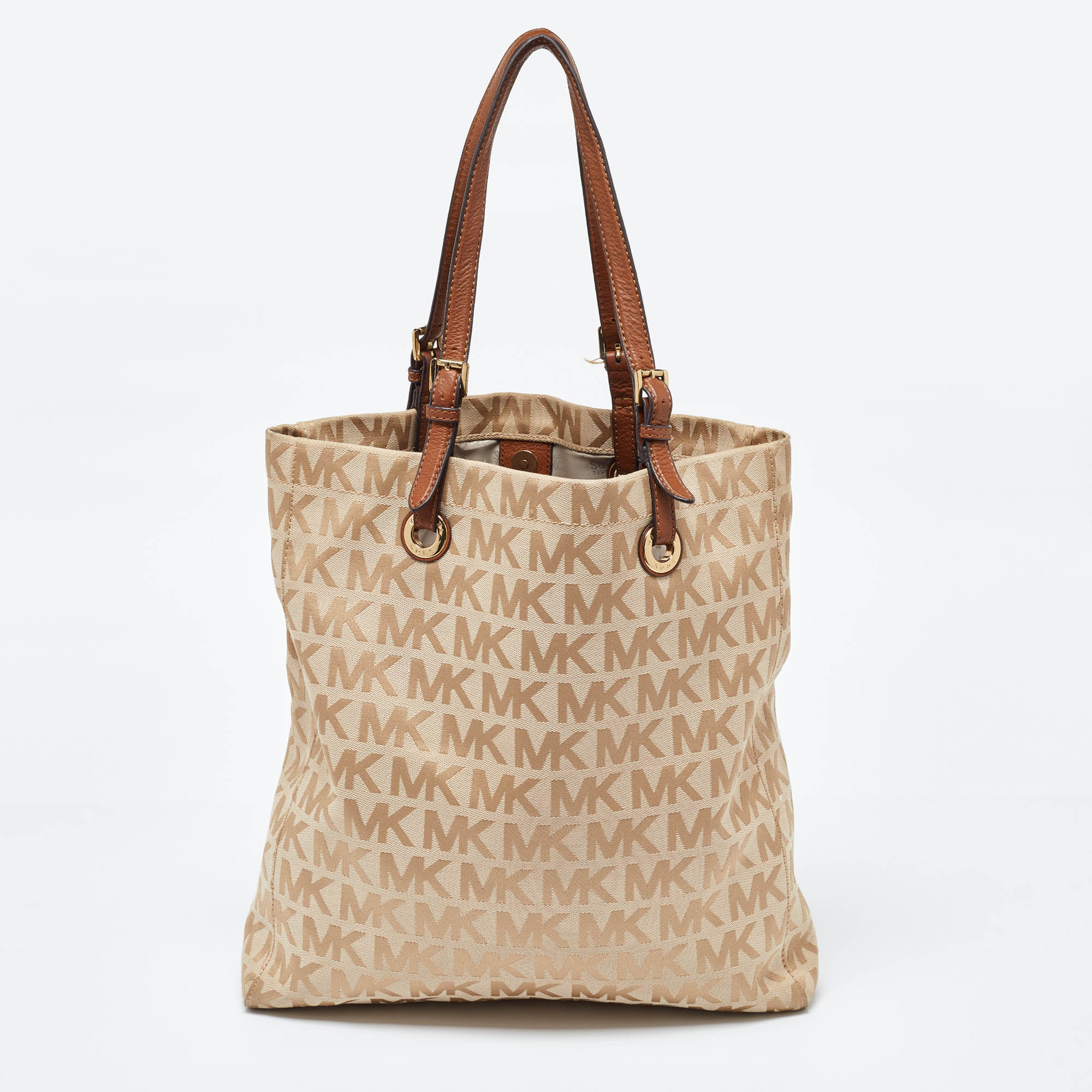 MICHAEL Michael Kors Beige/Brown Signature Canvas And Leather North South Tote