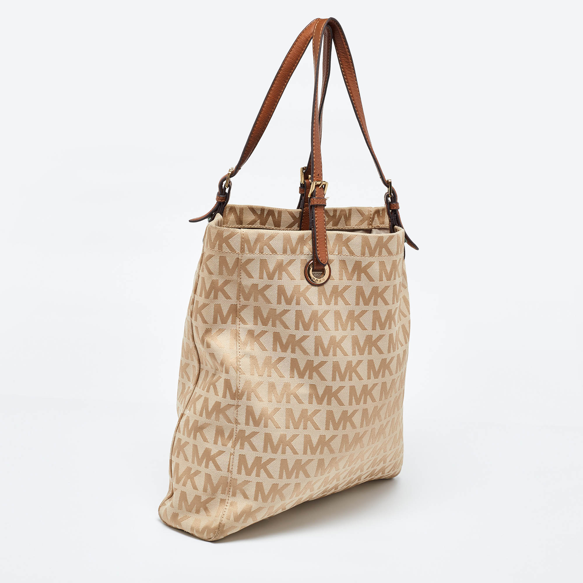 MICHAEL Michael Kors Beige/Brown Signature Canvas And Leather North South Tote