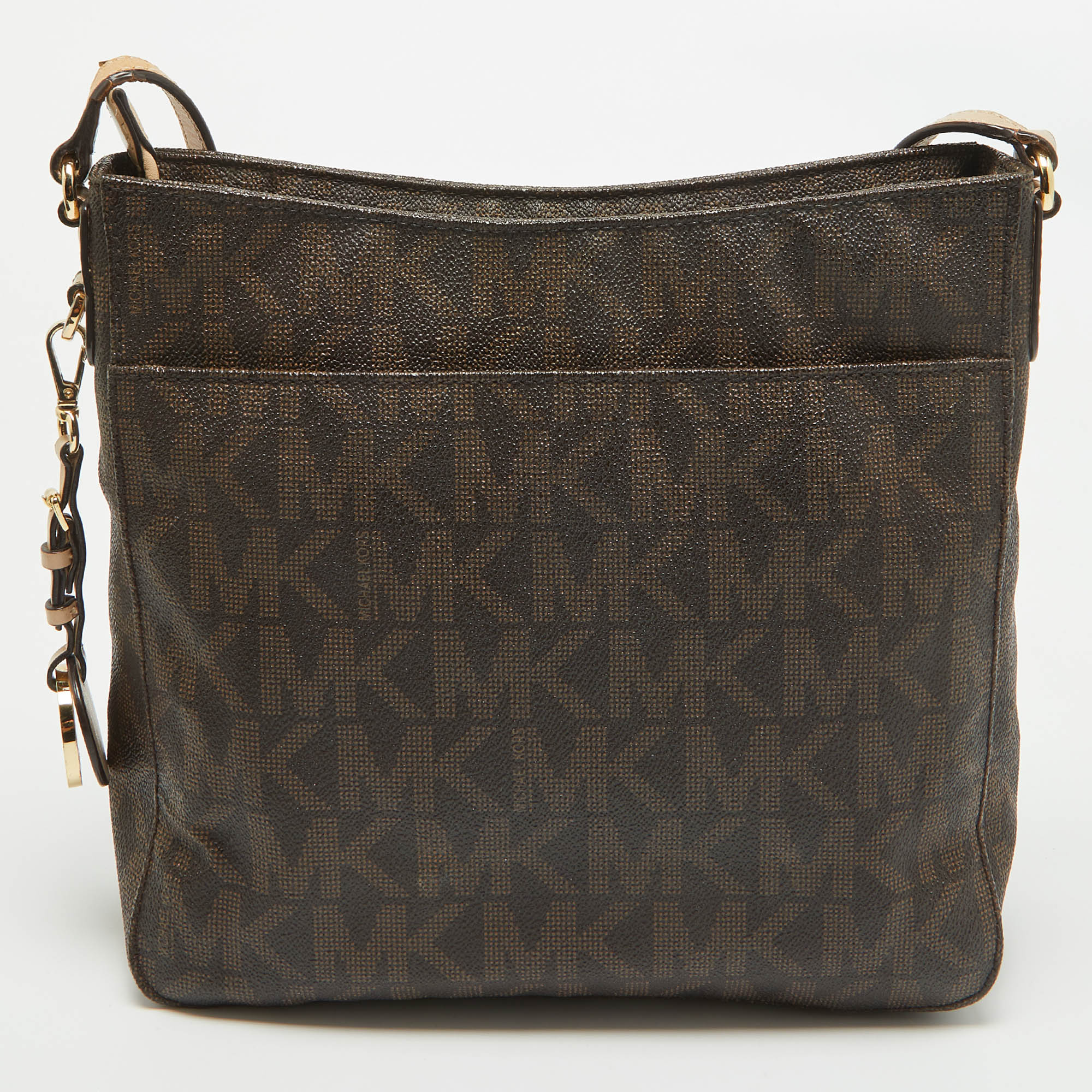 MICHAEL Michael Kors Brown/Beige Sigature Coated Canvas And Leather Jet Set Travel Messenger Bag