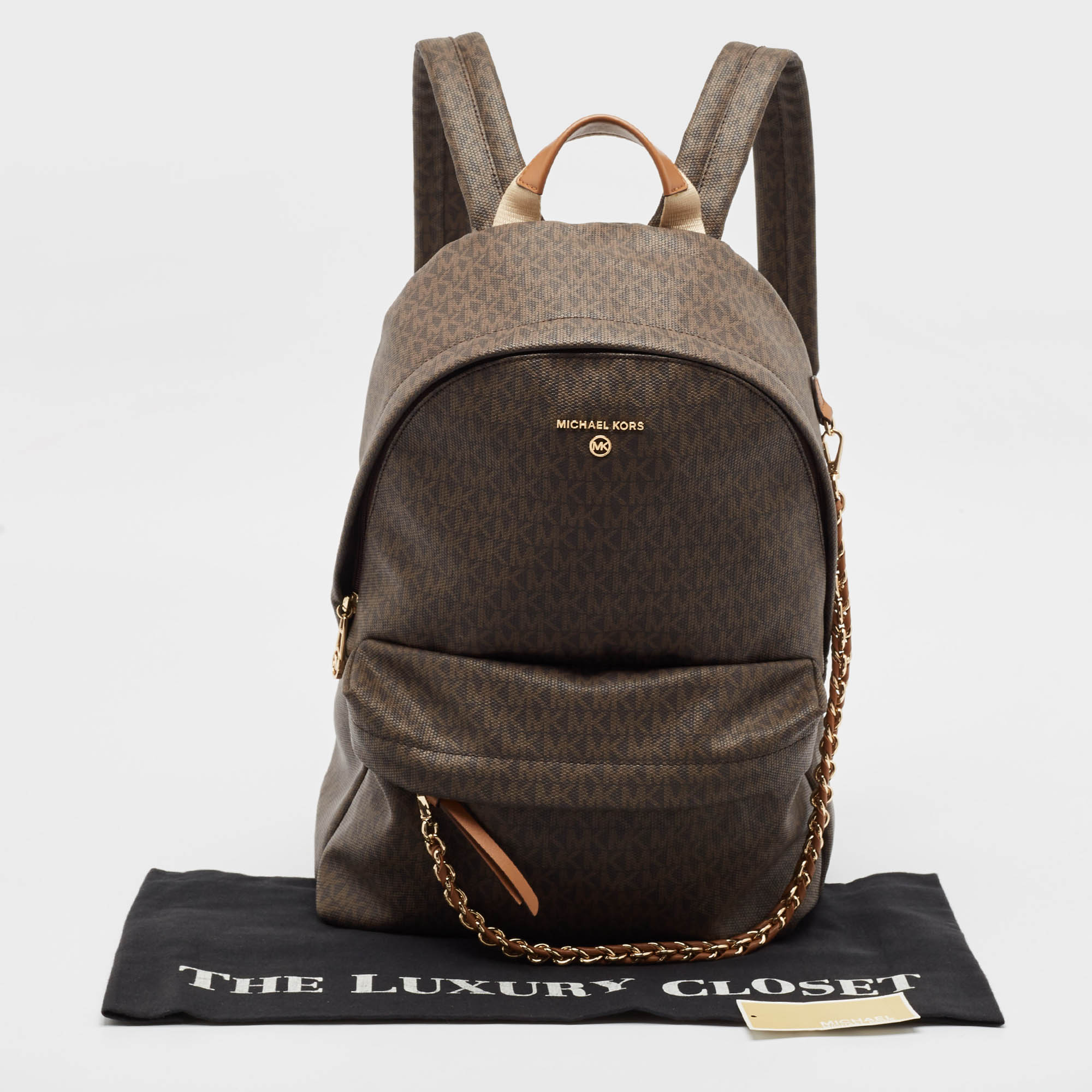 MICHAEL Michael Kors Dark Brown Signature Coated Canvas Large Slater Backpack