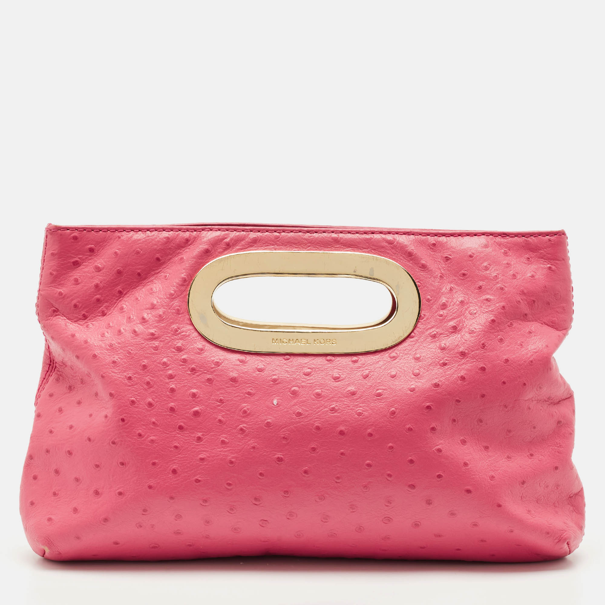 MICHAEL Michael Kors Pink Ostrich Embossed Leather Berkley Clutch
MICHAEL Michael Kors Pink Ostrich Embossed Leather Berkley Clutch